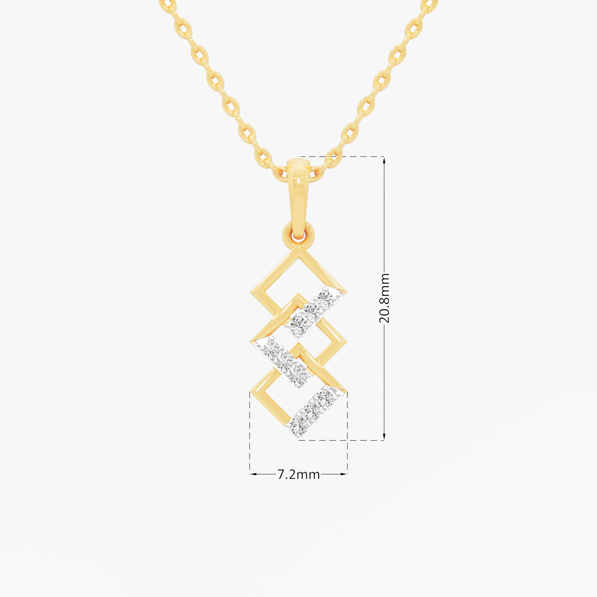 Interlocked Square Diamond Pendant | Individual Pendant in 9KT Yellow Gold (Diamond Quality: FG-VVS VS)
