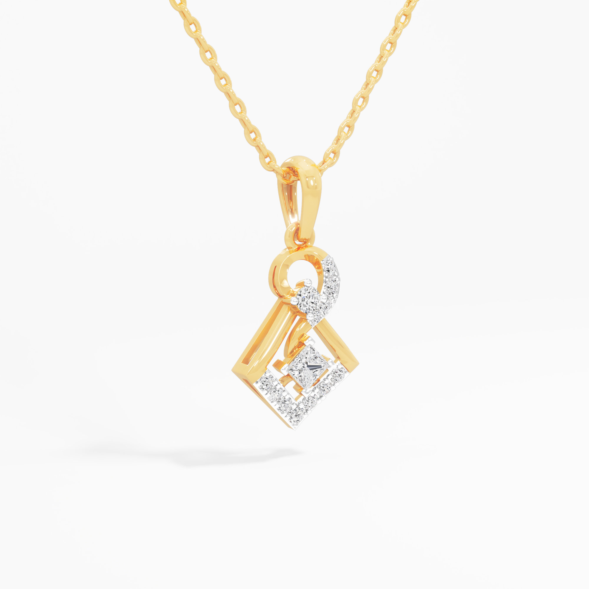 Princess Swirl Diamond Pendant | Pendant Only (Chain Sold Separately) in 9KT Yellow Gold (Diamond Quality: FG-VVS VS)