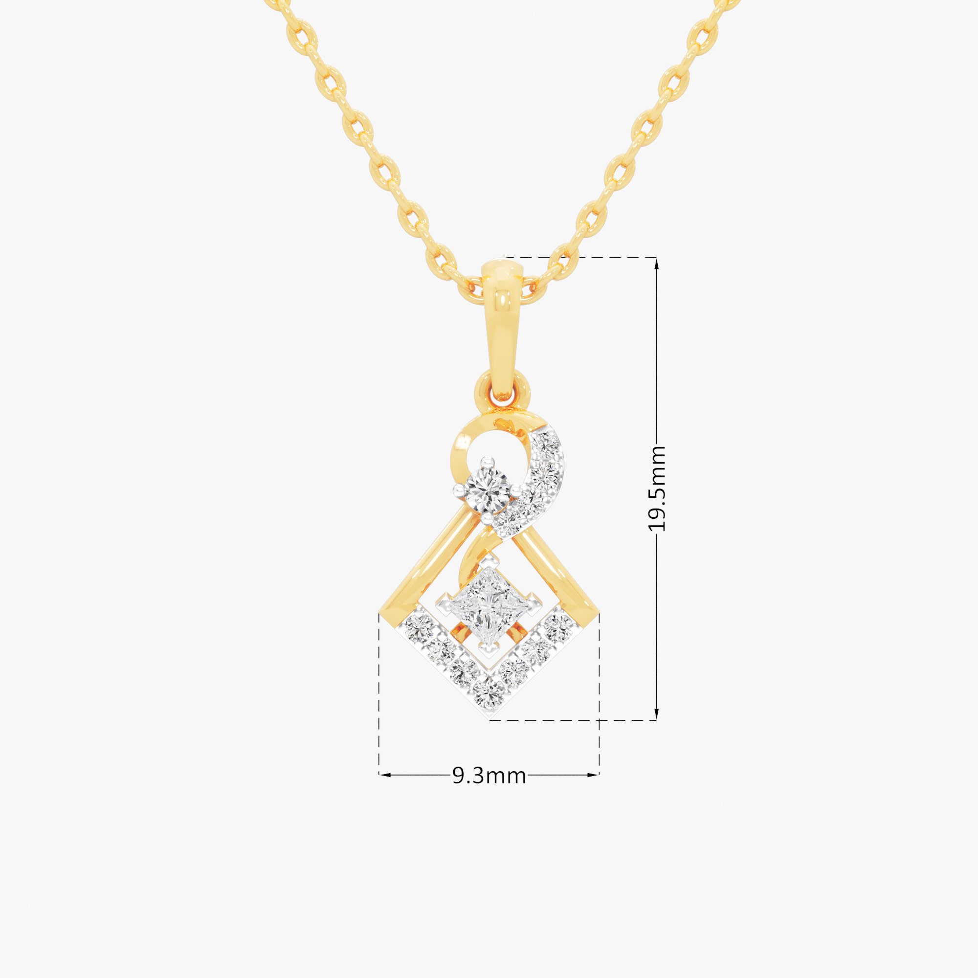 Princess Swirl Diamond Pendant | Pendant Only (Chain Sold Separately) in 9KT Yellow Gold (Diamond Quality: FG-VVS VS)