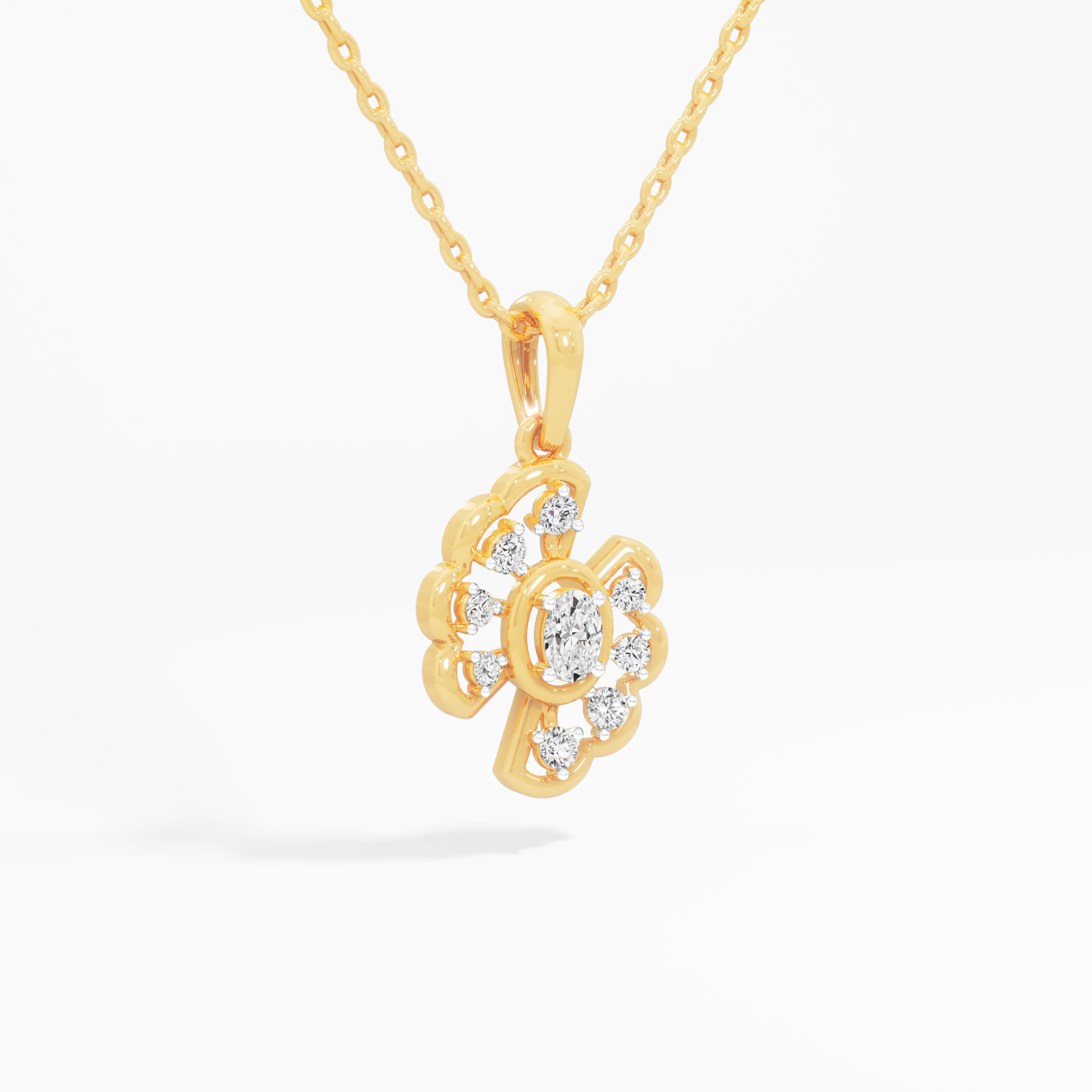 Floral Cluster Diamond Pendant | Standalone Pendant in 9KT Yellow Gold (Diamond Quality: FG-VVS VS)