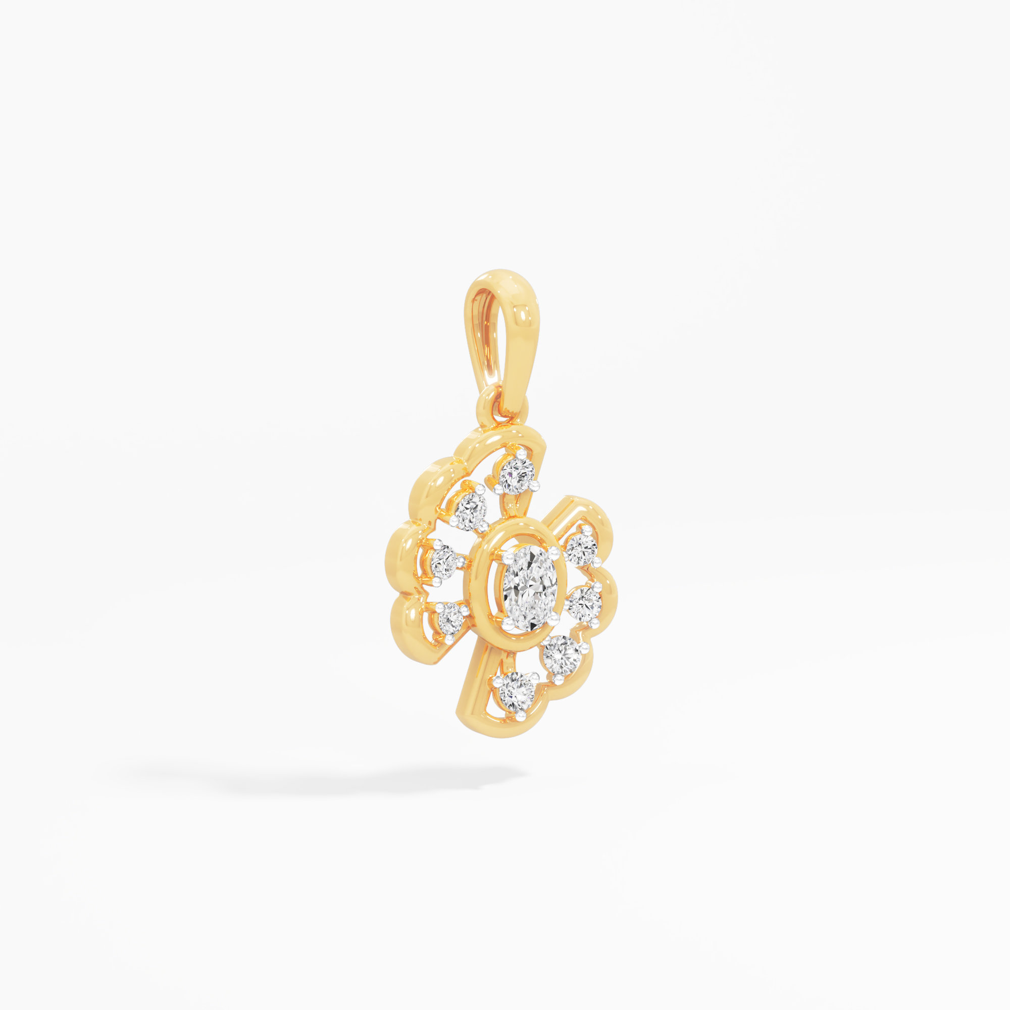 Floral Cluster Diamond Pendant | Standalone Pendant in 9KT Yellow Gold (Diamond Quality: FG-VVS VS)