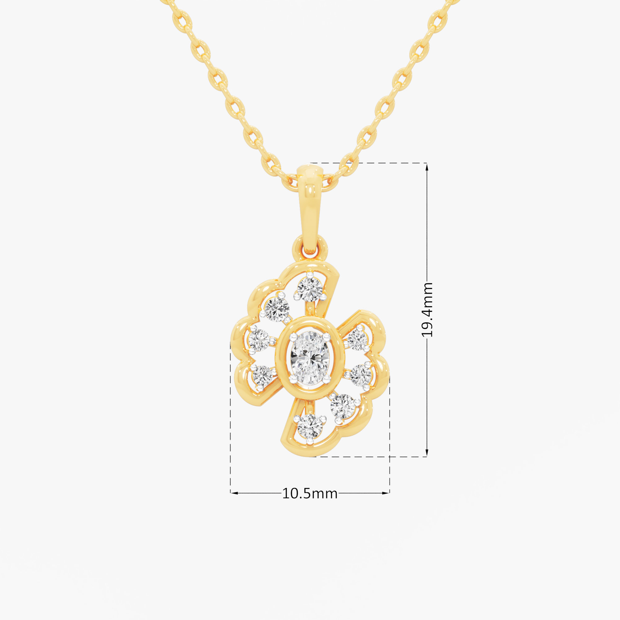 Floral Cluster Diamond Pendant | Standalone Pendant in 9KT Yellow Gold (Diamond Quality: FG-VVS VS)