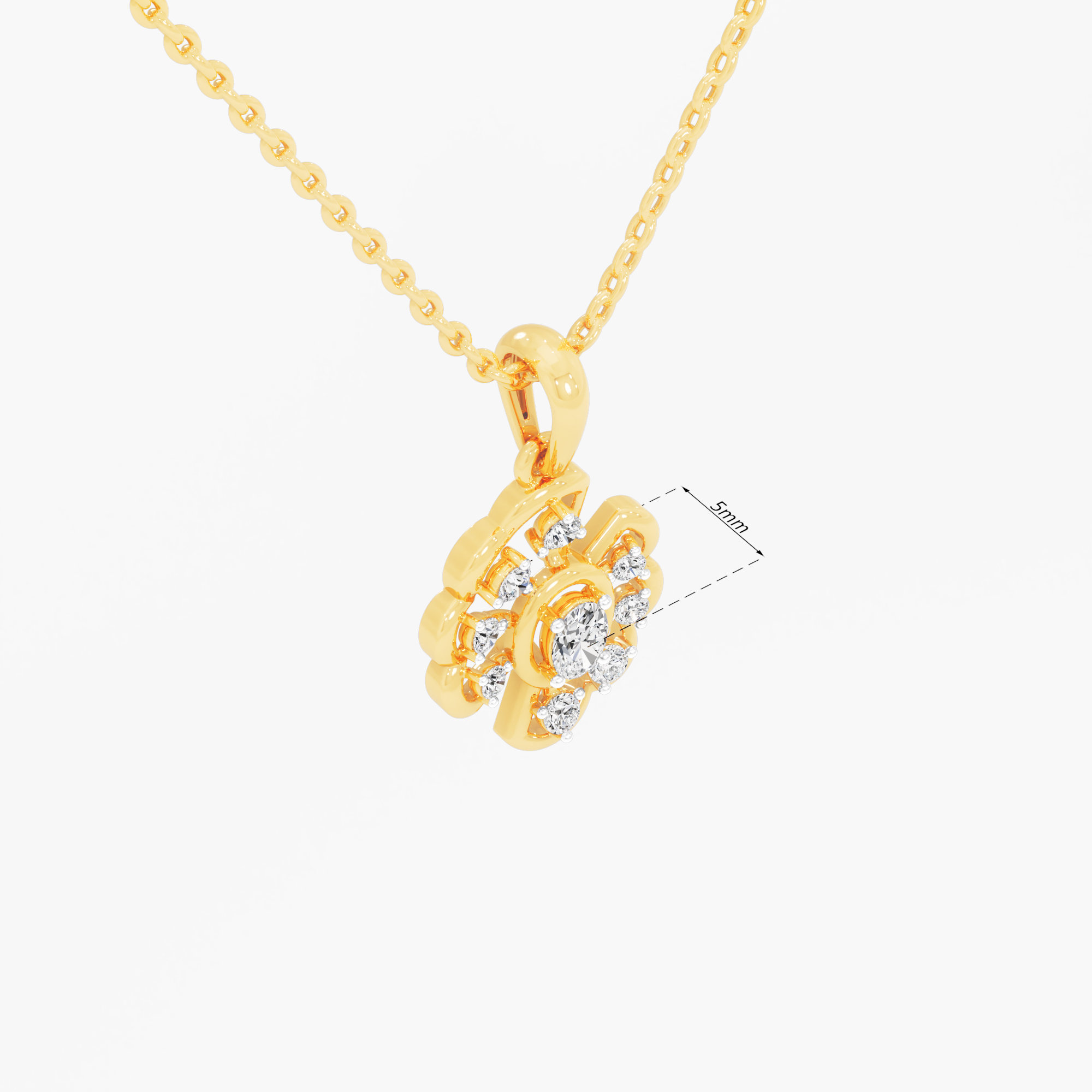 Floral Cluster Diamond Pendant | Standalone Pendant in 9KT Yellow Gold (Diamond Quality: FG-VVS VS)