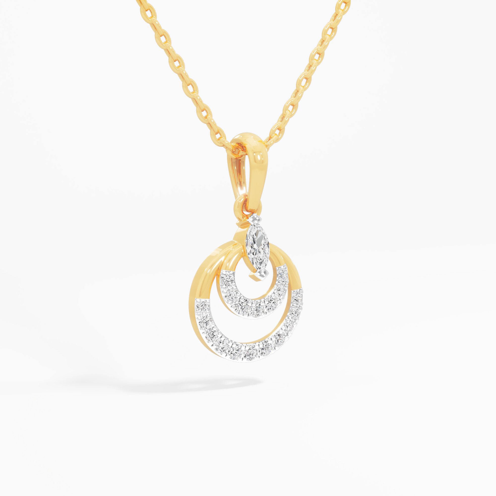 Crescent Halo Diamond Pendant | Standalone Pendant in 9KT Yellow Gold (Diamond Quality: FG-VVS VS)