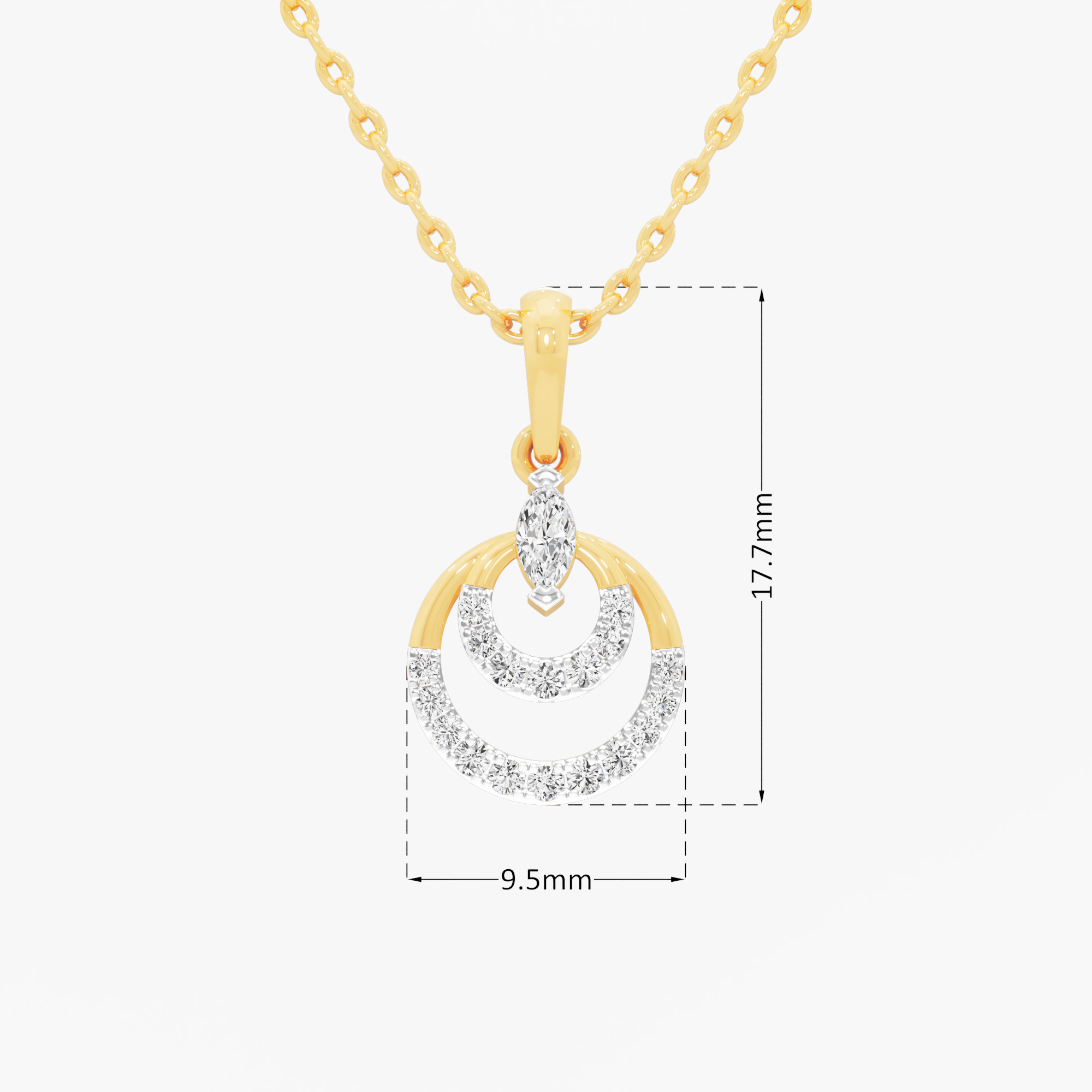 Crescent Halo Diamond Pendant | Standalone Pendant in 9KT Yellow Gold (Diamond Quality: FG-VVS VS)