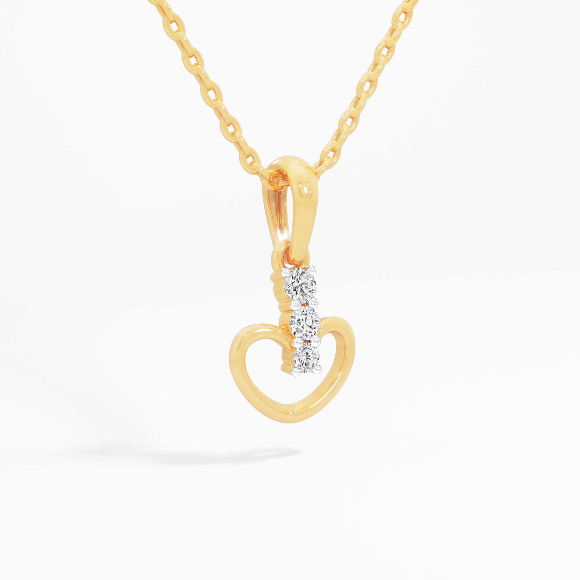 Heart Trio Diamond Pendant | Standalone Pendant in 9KT Yellow Gold (Diamond Quality: FG-VVS VS)