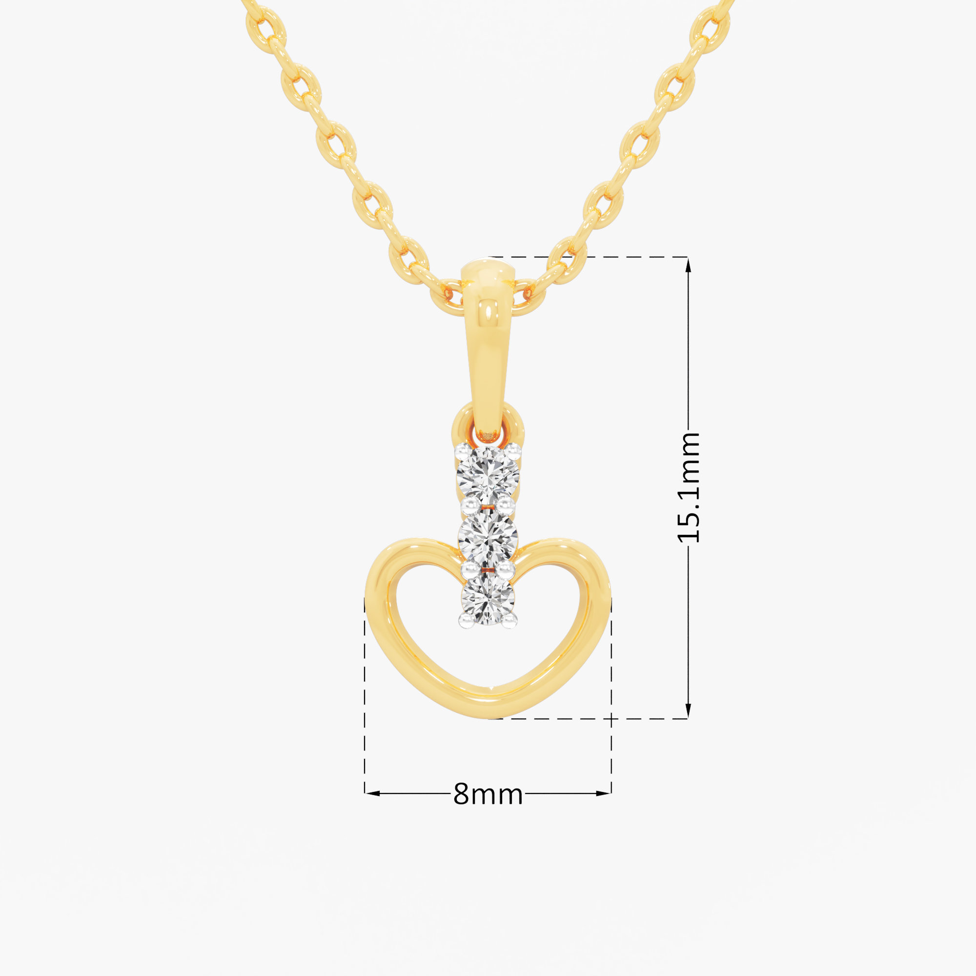 Heart Trio Diamond Pendant | Standalone Pendant in 9KT Yellow Gold (Diamond Quality: FG-VVS VS)