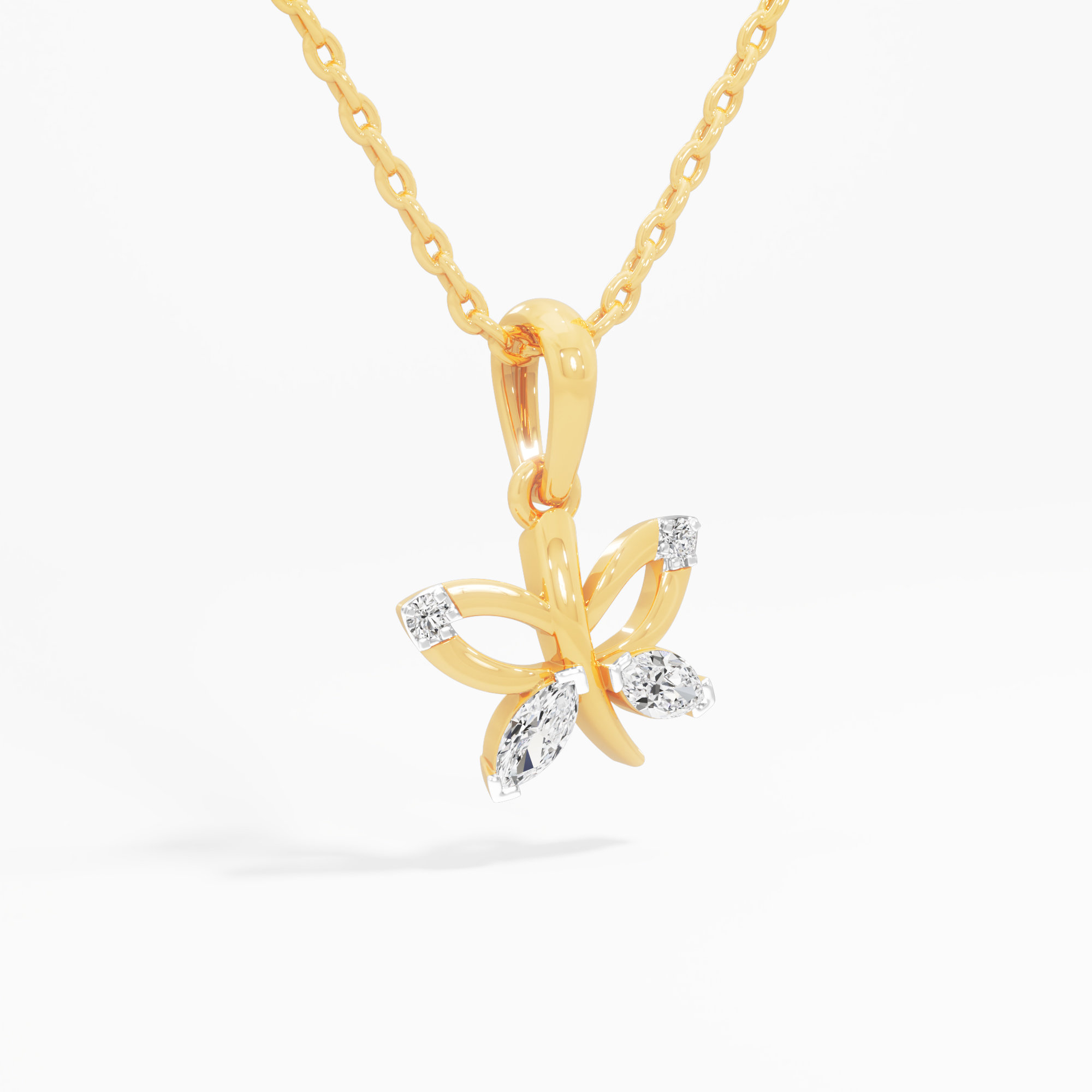 Butterfly Marquise Diamond Pendant | Standalone Pendant in 9KT Yellow Gold (Diamond Quality: FG-VVS VS)