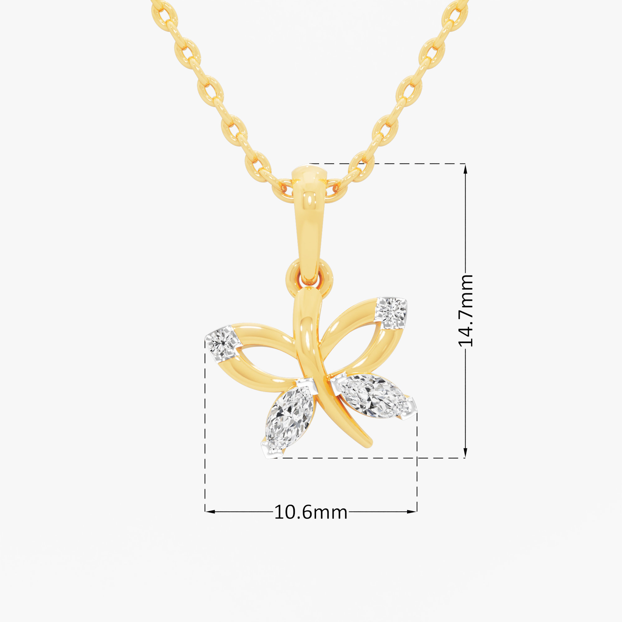 Butterfly Marquise Diamond Pendant | Standalone Pendant in 9KT Yellow Gold (Diamond Quality: FG-VVS VS)