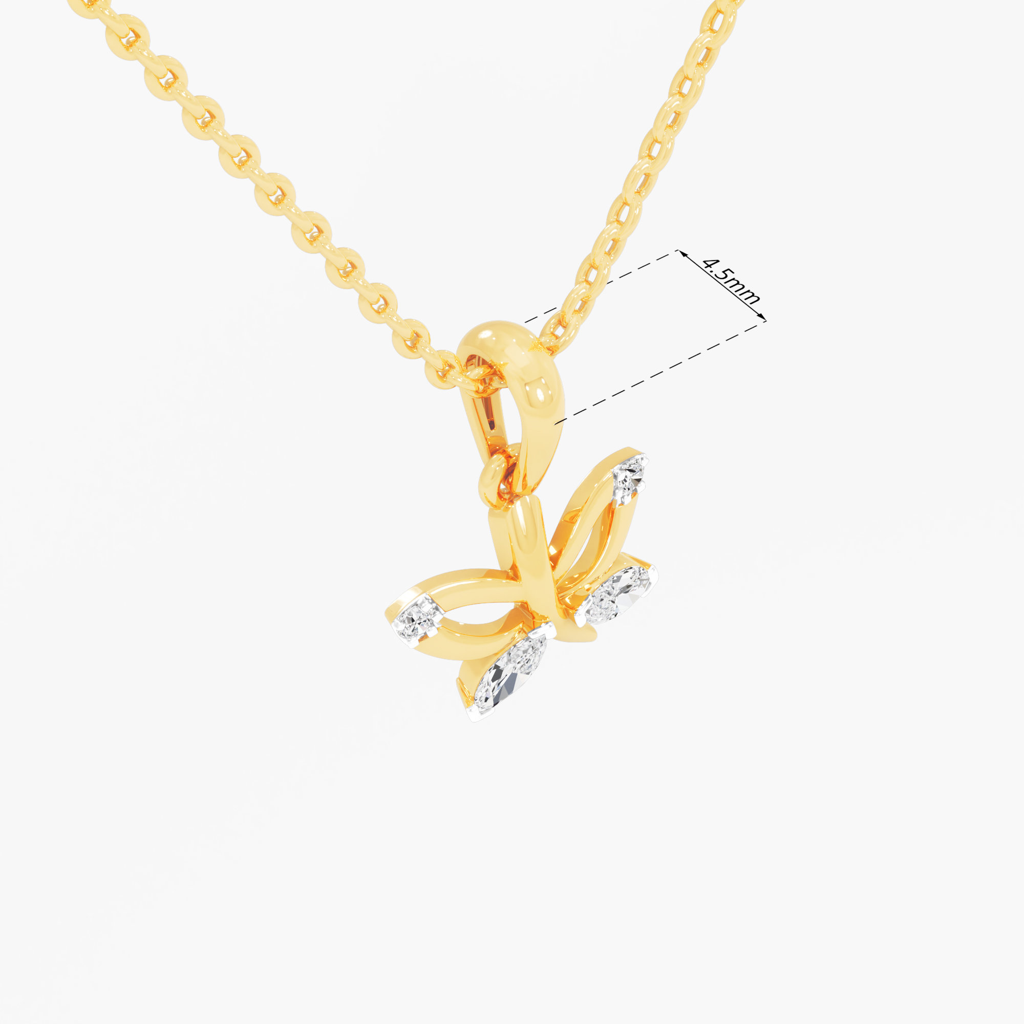 Butterfly Marquise Diamond Pendant | Standalone Pendant in 9KT Yellow Gold (Diamond Quality: FG-VVS VS)