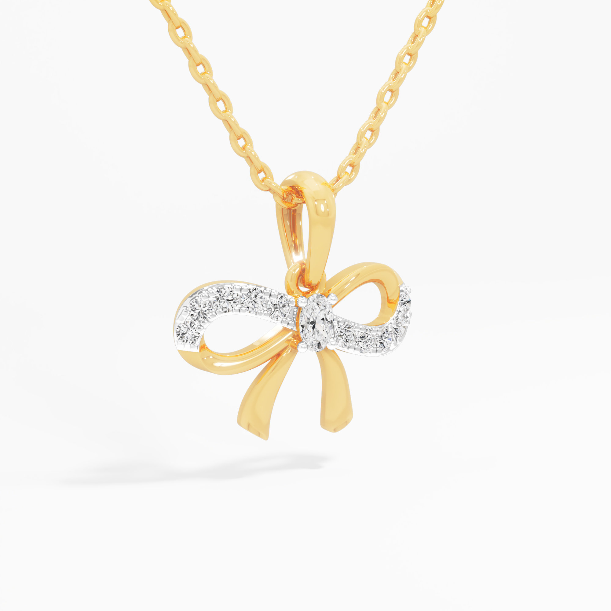 Knotted Bow Diamond Pendant | Individual Pendant in 9KT Yellow Gold (Diamond Quality: FG-VVS VS)