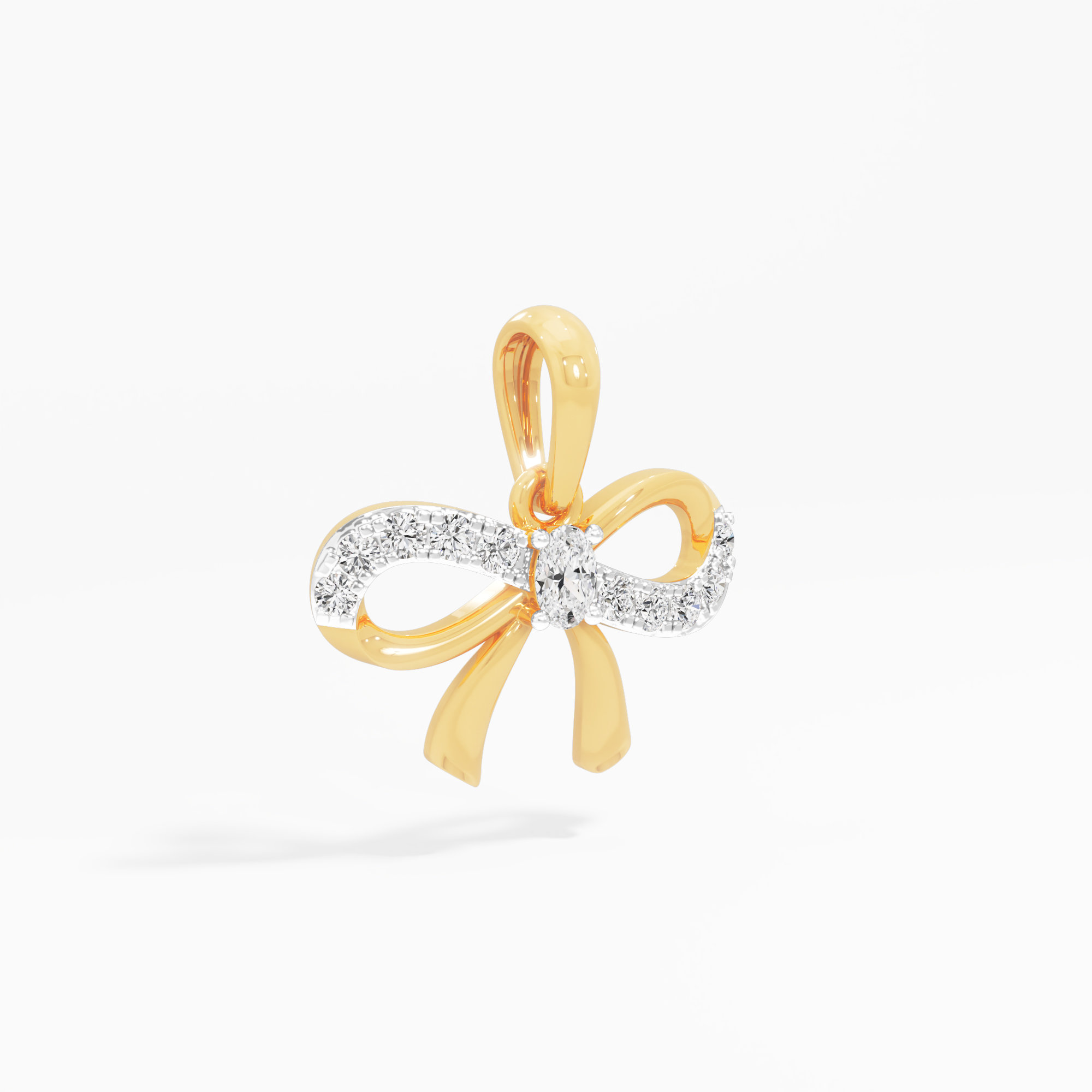Knotted Bow Diamond Pendant | Individual Pendant in 9KT Yellow Gold (Diamond Quality: FG-VVS VS)