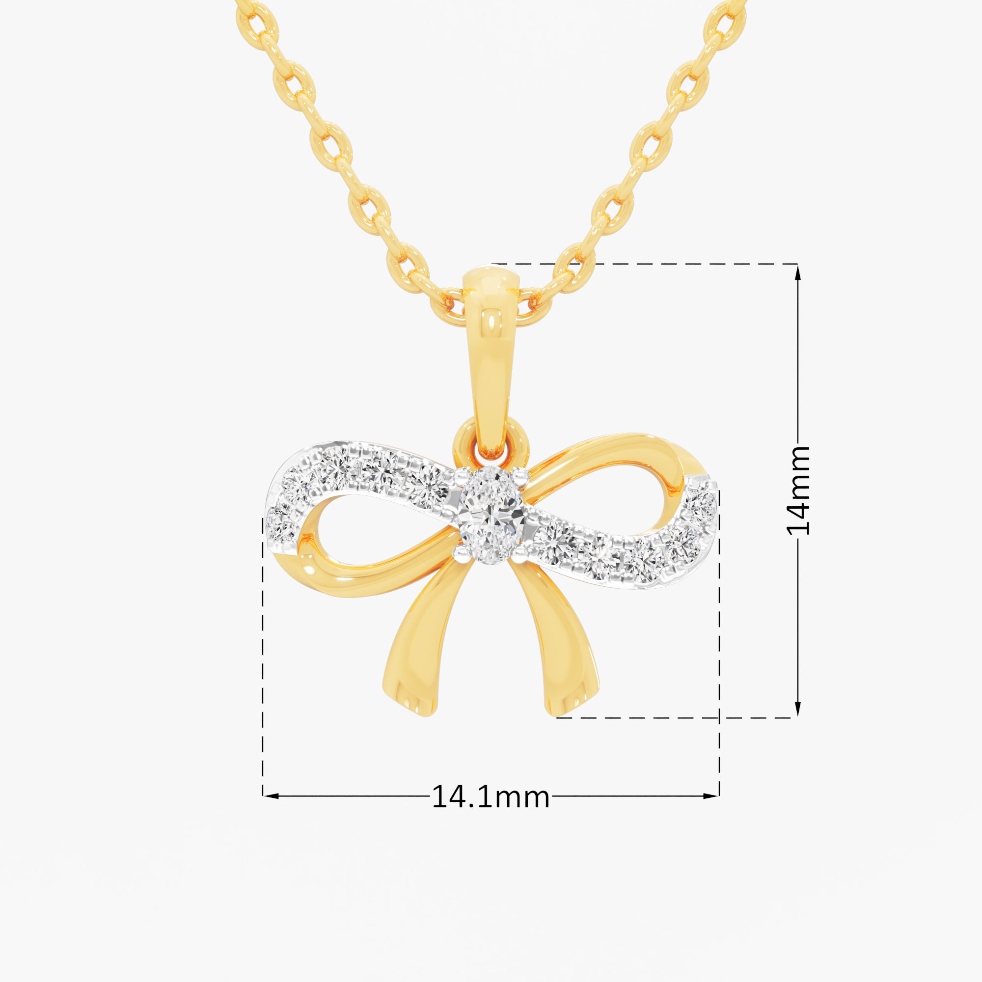 Knotted Bow Diamond Pendant | Individual Pendant in 9KT Yellow Gold (Diamond Quality: FG-VVS VS)
