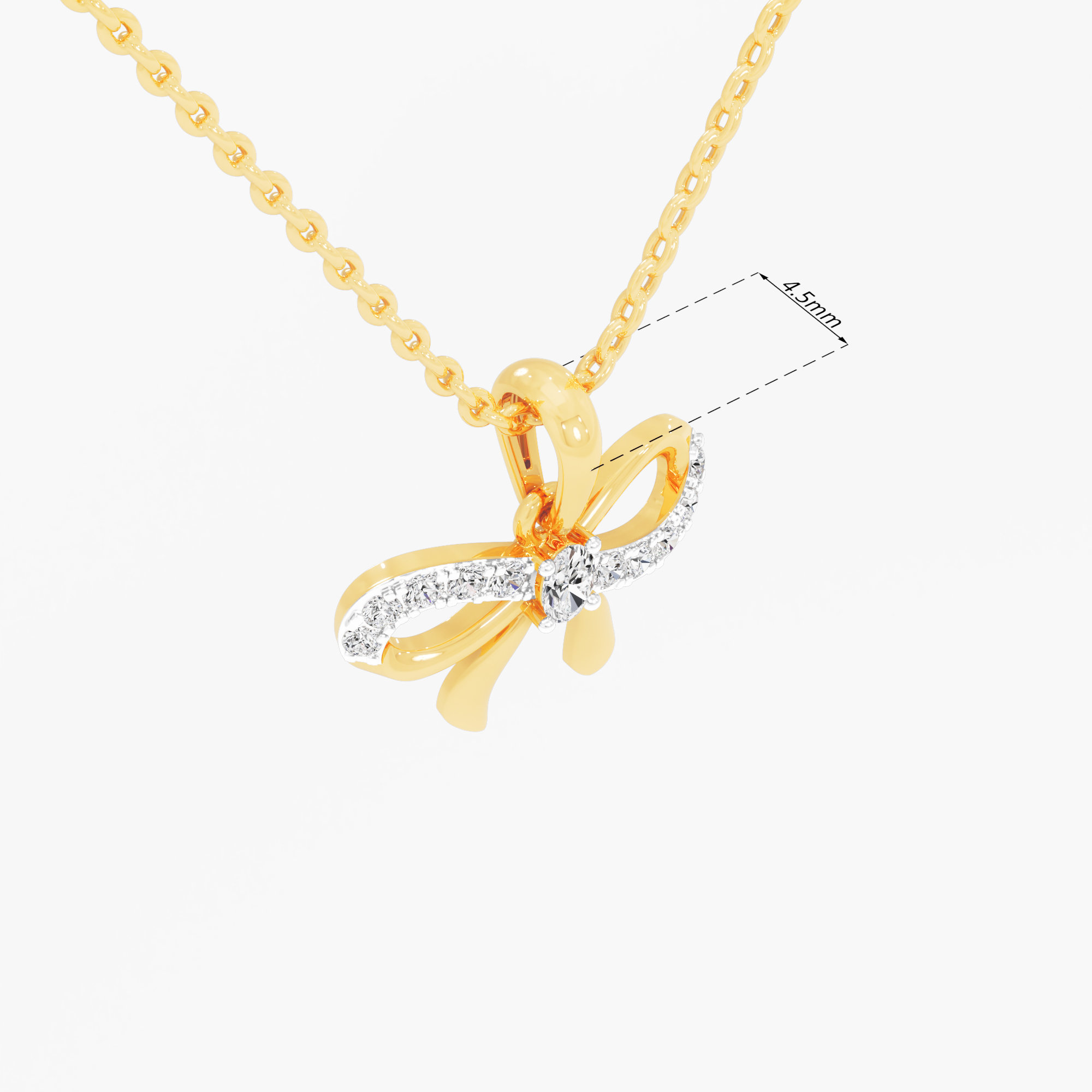 Knotted Bow Diamond Pendant | Individual Pendant in 9KT Yellow Gold (Diamond Quality: FG-VVS VS)