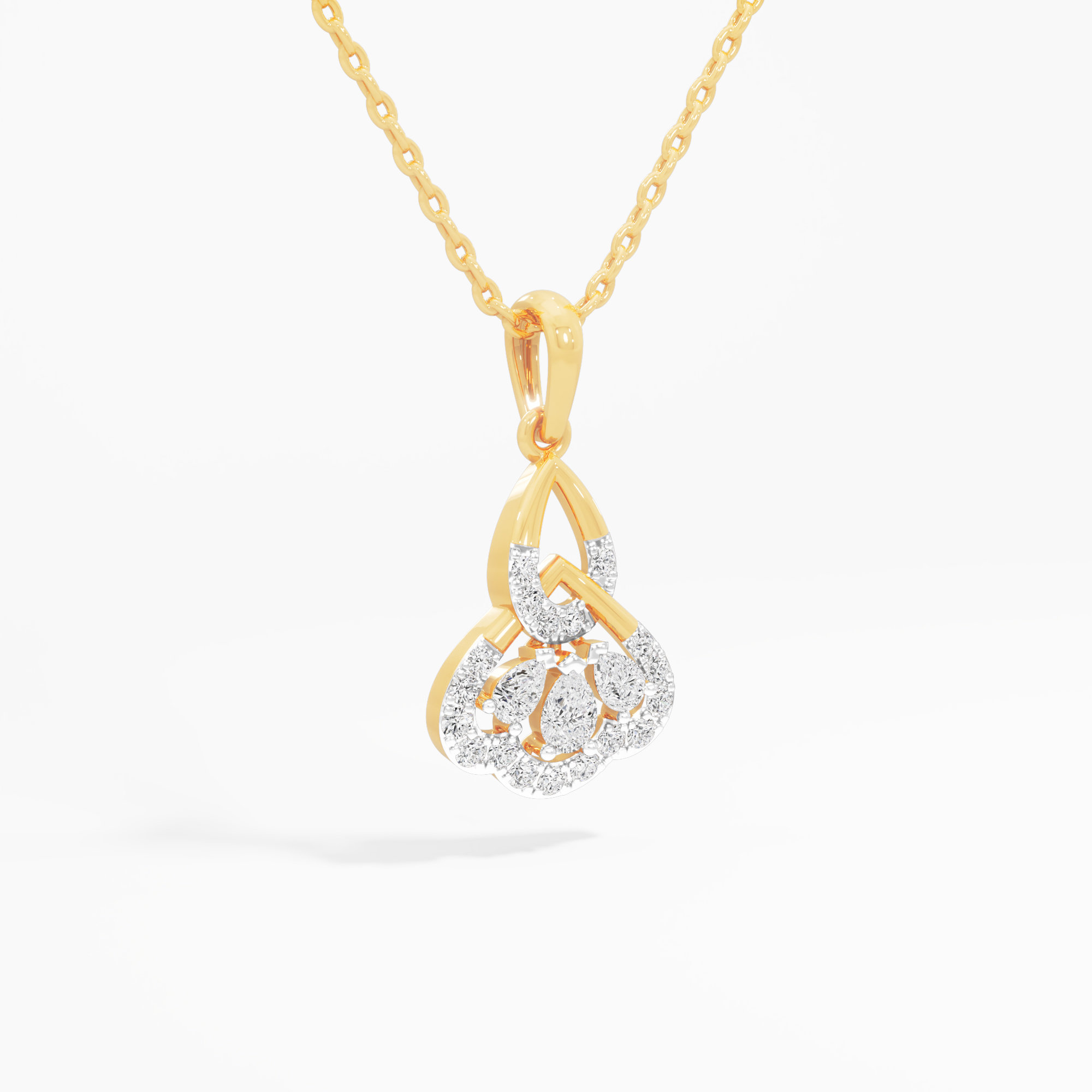 Triple Pear Crown Diamond Pendant | Individual Pendant in 9KT Yellow Gold (Diamond Quality: FG-VVS VS)