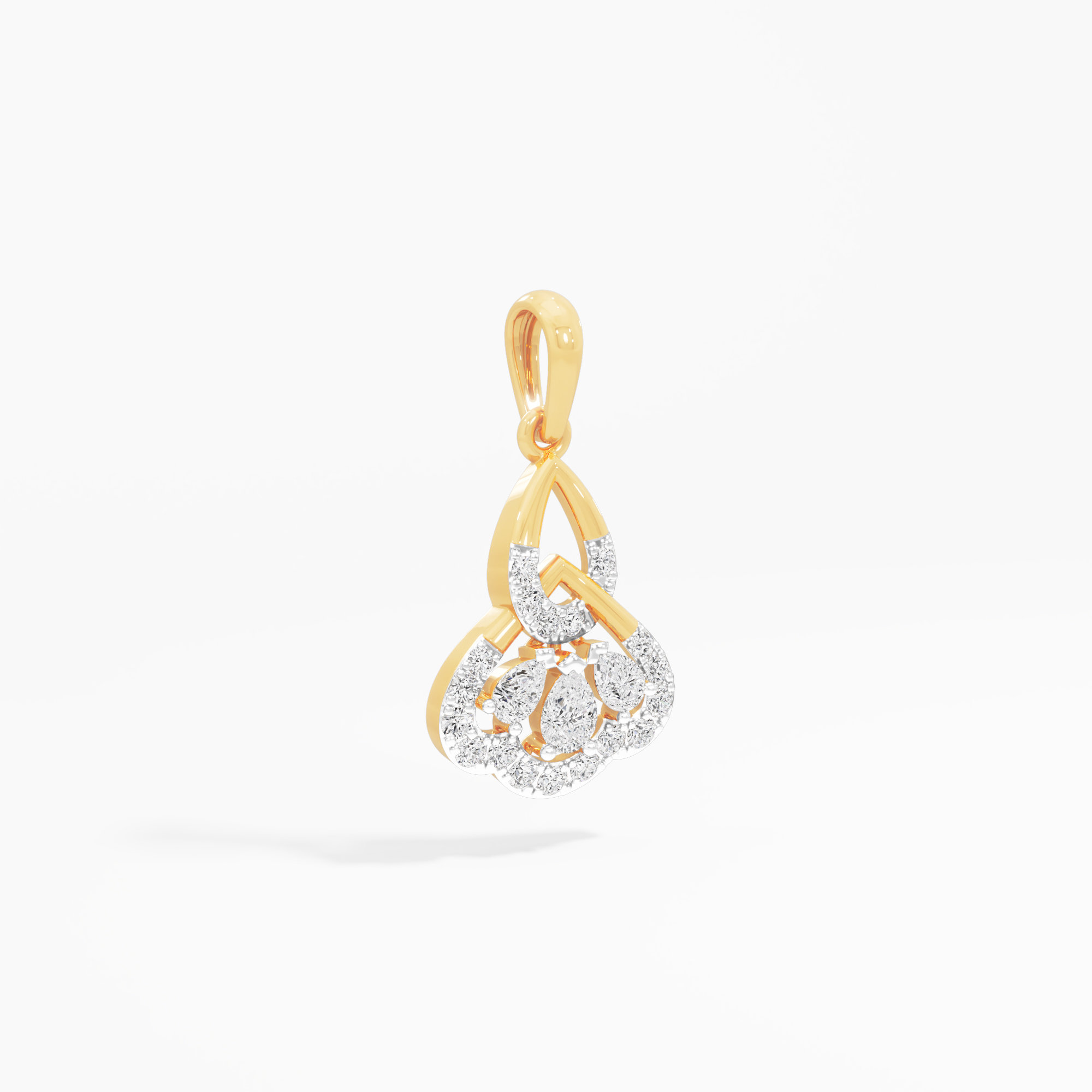 Triple Pear Crown Diamond Pendant | Individual Pendant in 9KT Yellow Gold (Diamond Quality: FG-VVS VS)
