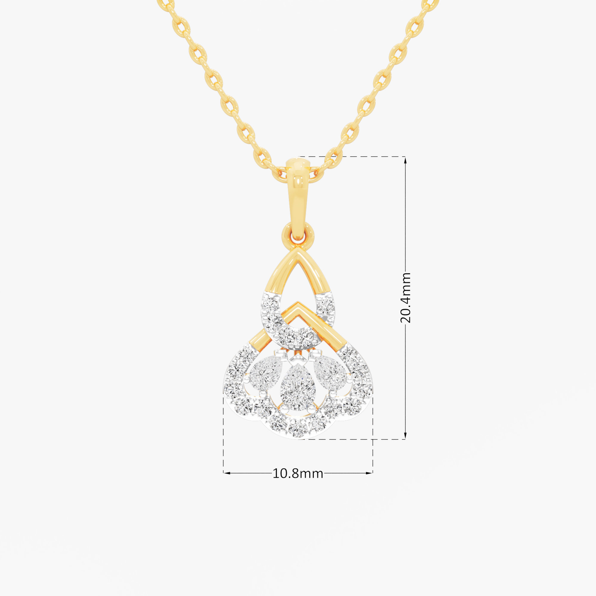 Triple Pear Crown Diamond Pendant | Individual Pendant in 9KT Yellow Gold (Diamond Quality: FG-VVS VS)