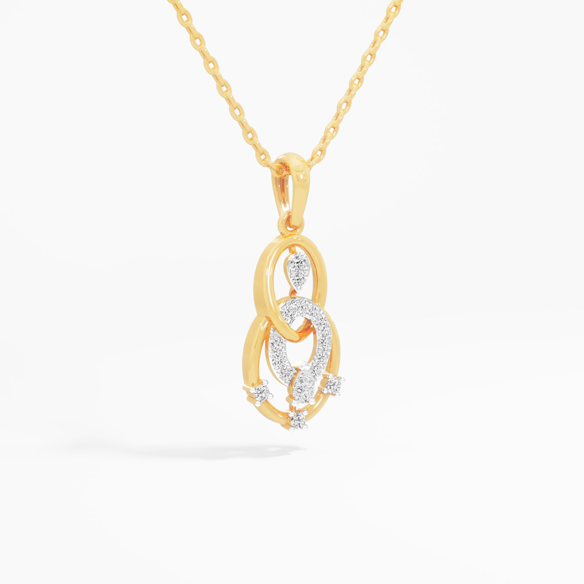 Nested Oval Diamond Pendant | Standalone Pendant in 9KT Yellow Gold (Diamond Quality: FG-VVS VS)