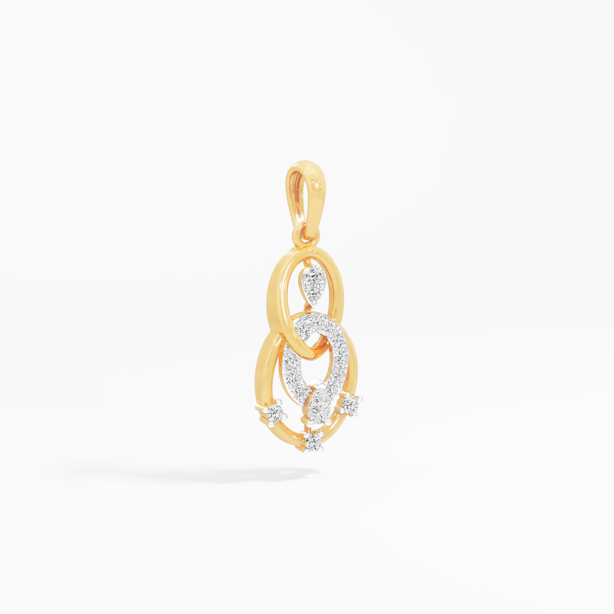 Nested Oval Diamond Pendant | Standalone Pendant in 9KT Yellow Gold (Diamond Quality: FG-VVS VS)