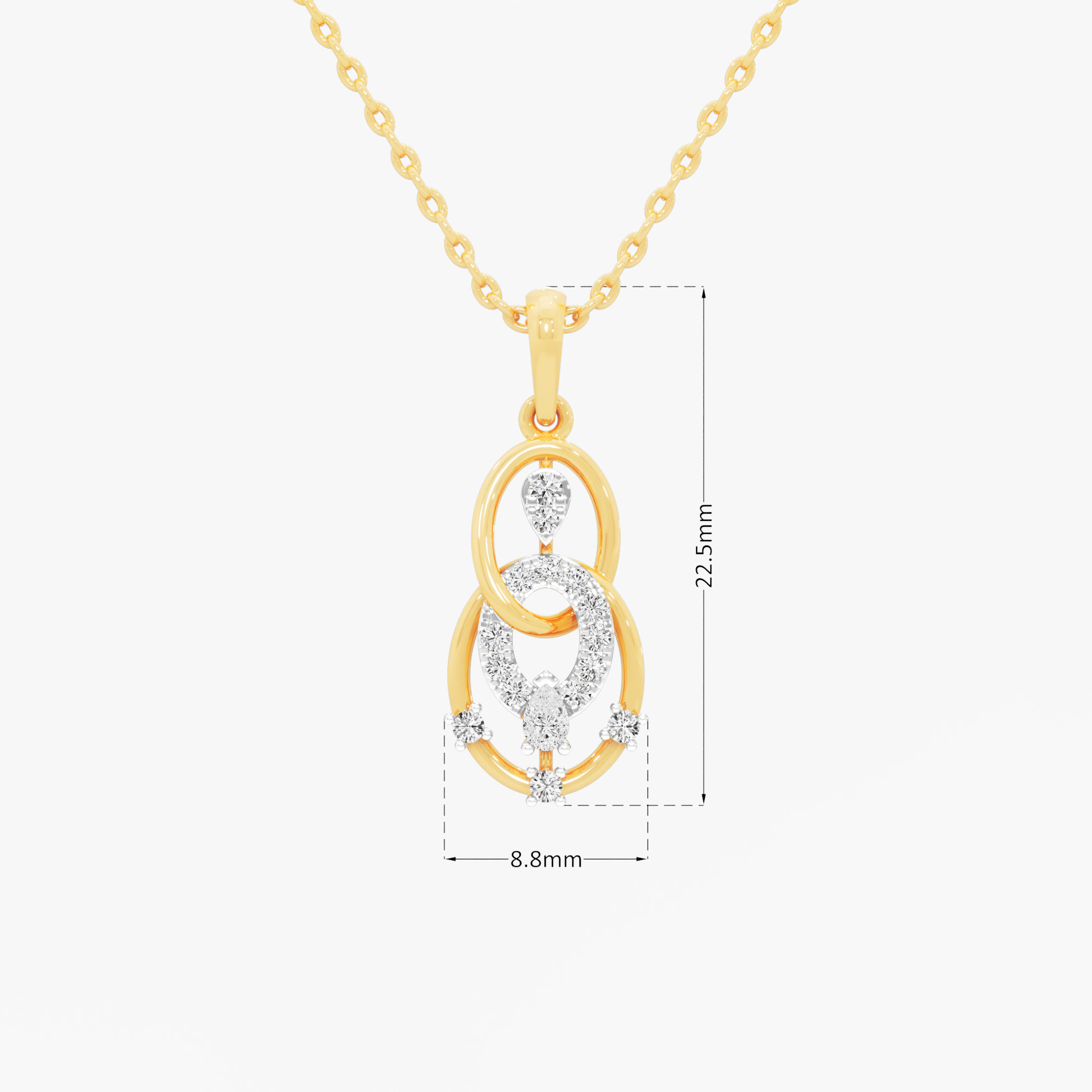Nested Oval Diamond Pendant | Standalone Pendant in 9KT Yellow Gold (Diamond Quality: FG-VVS VS)