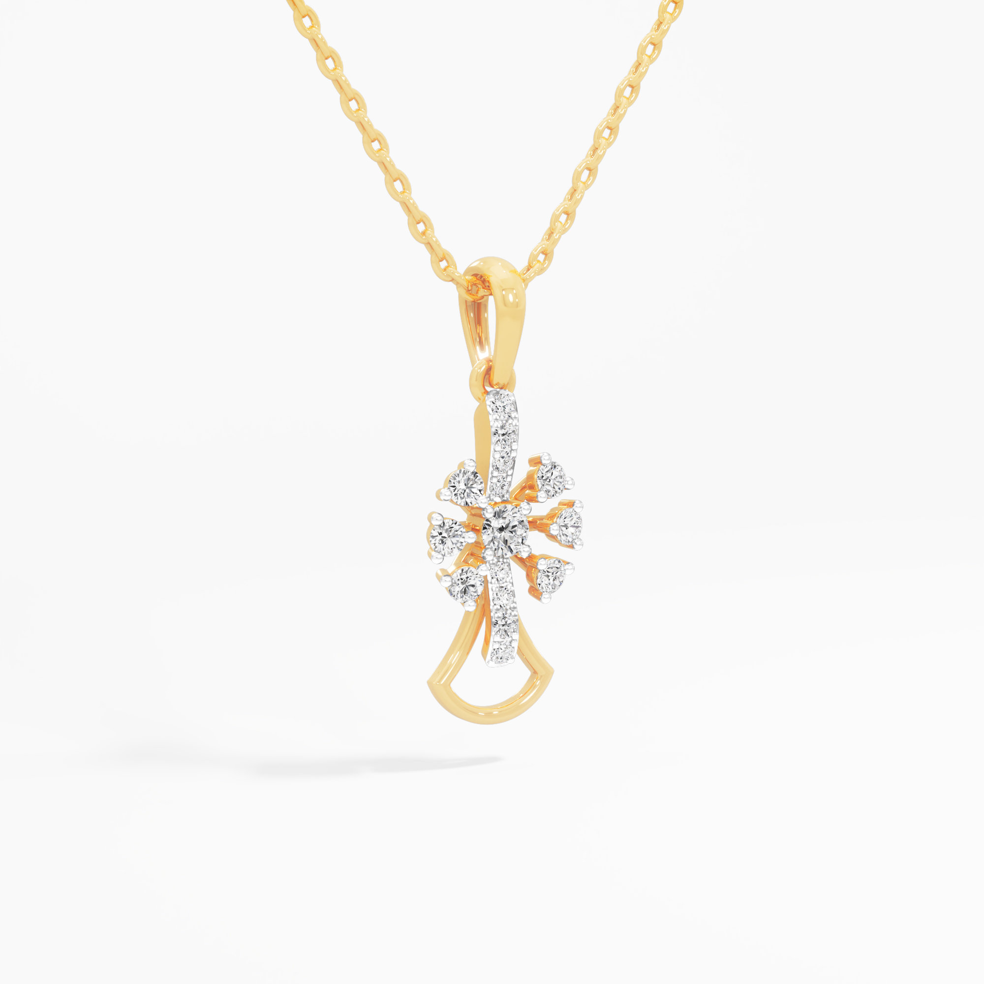 Sunburst Cross Diamond Pendant | Standalone Pendant in 9KT Yellow Gold (Diamond Quality: FG-VVS VS)