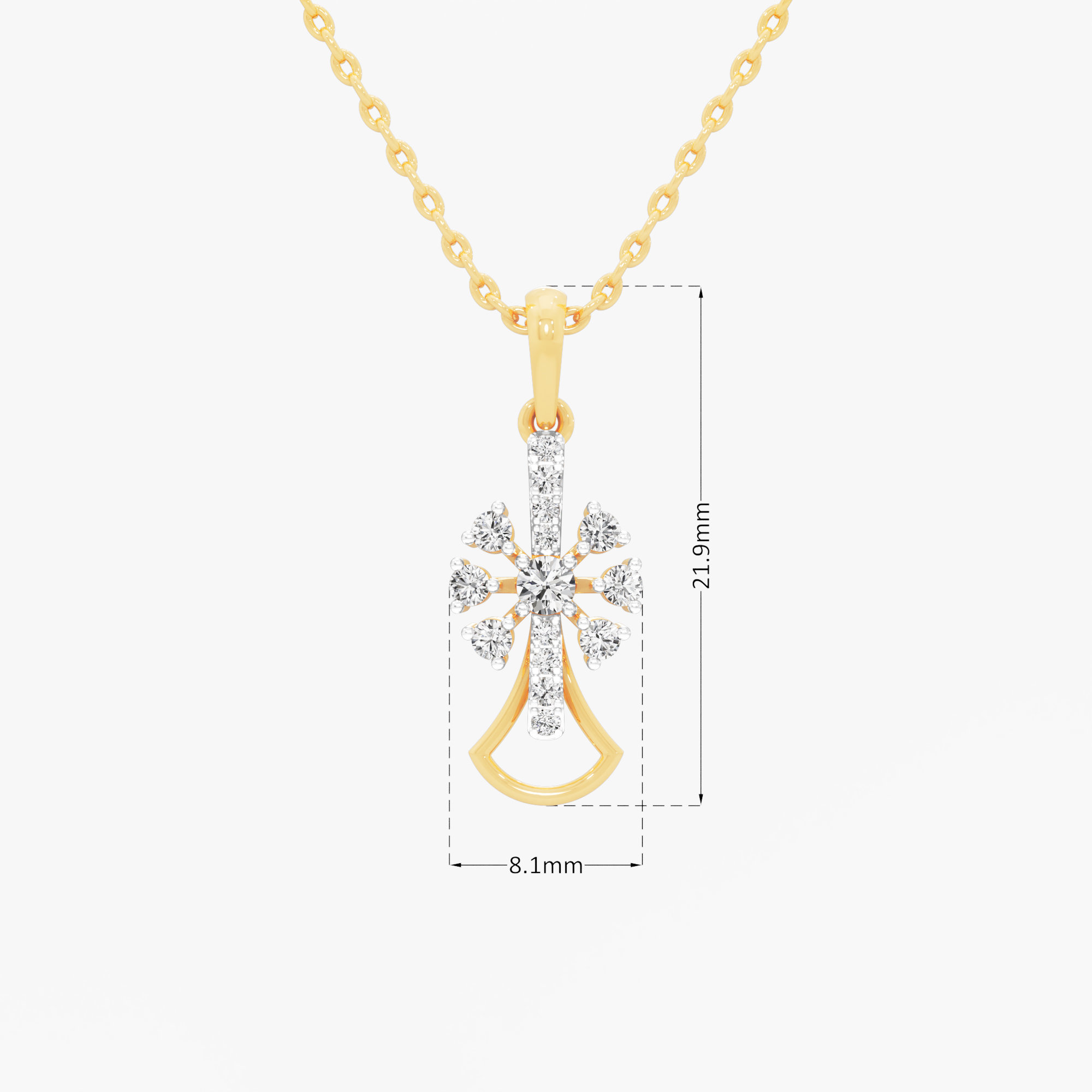 Sunburst Cross Diamond Pendant | Standalone Pendant in 9KT Yellow Gold (Diamond Quality: FG-VVS VS)