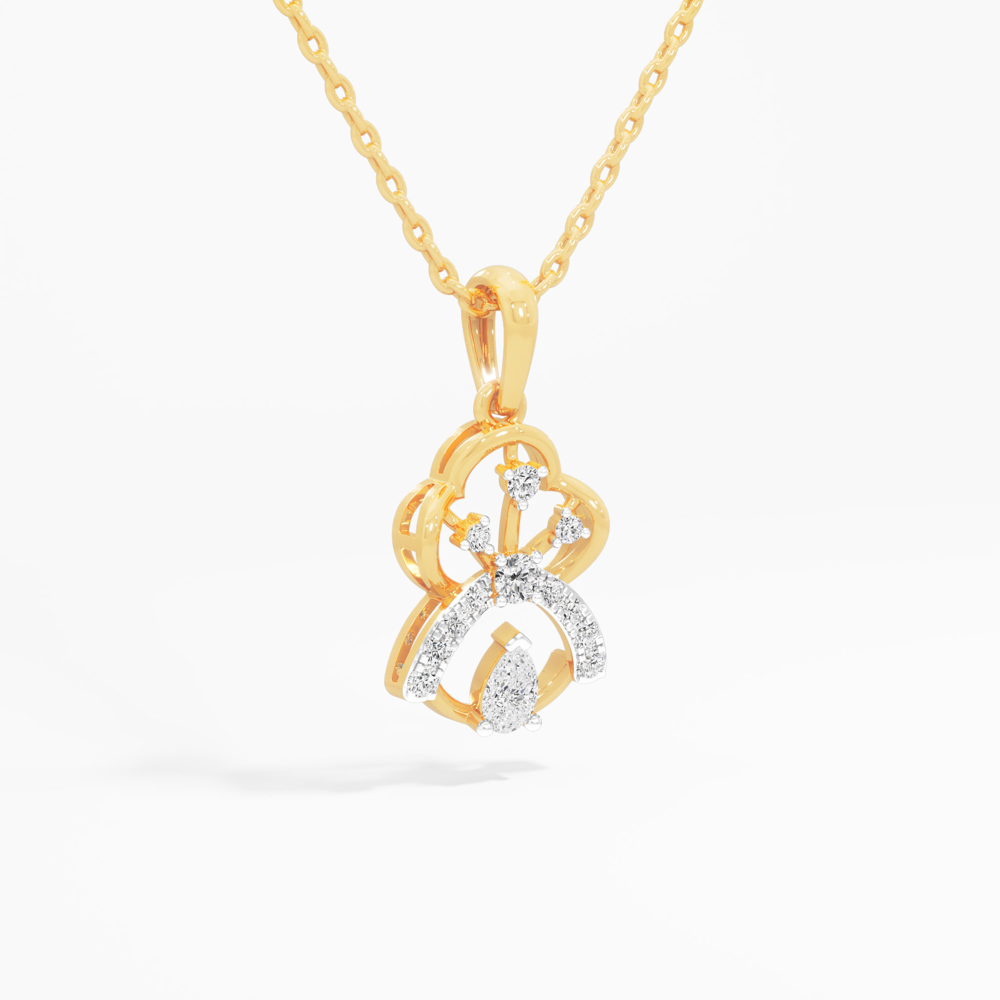 Trefoil Arch Pear Diamond Pendant | Chain Available Separately in 9KT Yellow Gold (Diamond Quality: FG-VVS VS)