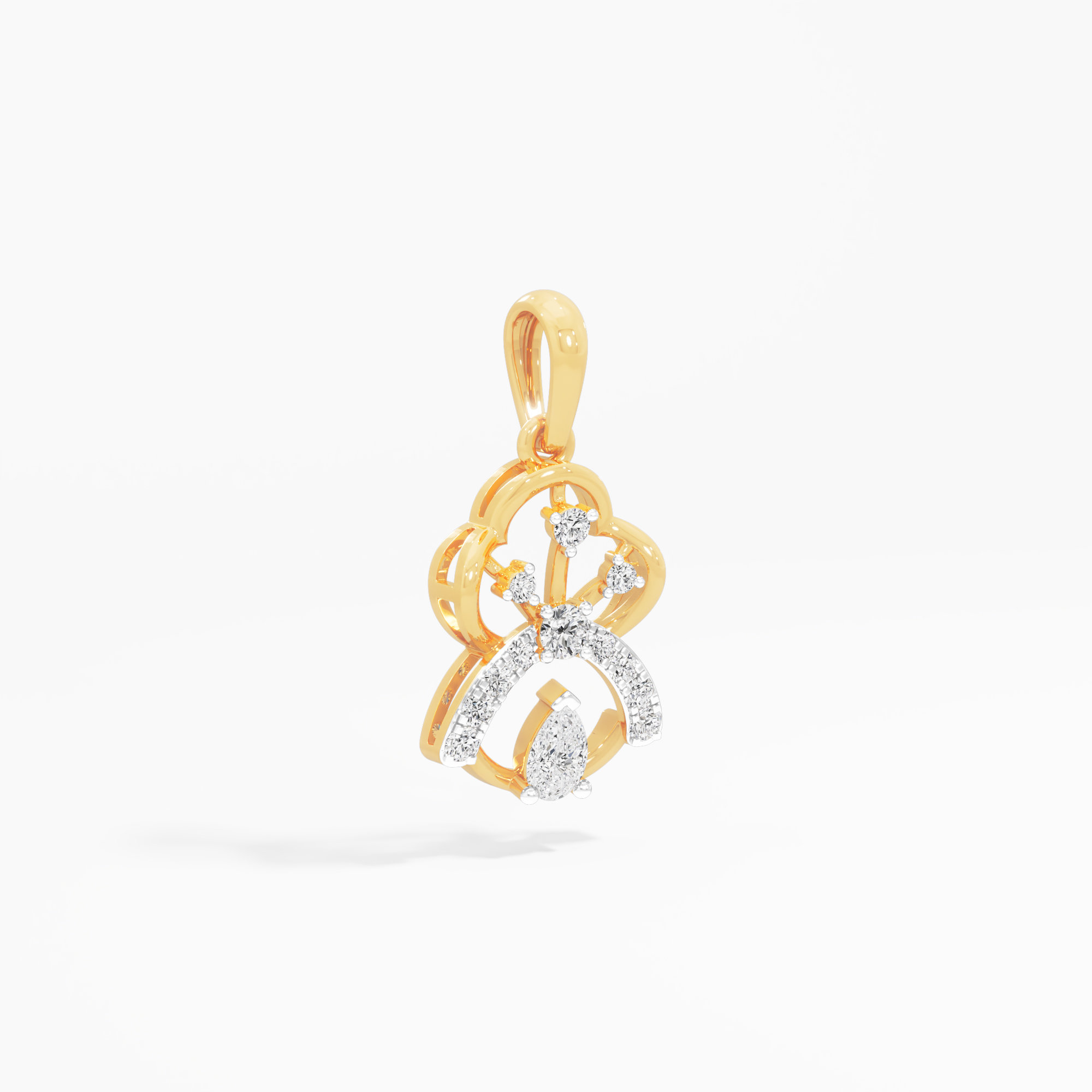 Trefoil Arch Pear Diamond Pendant | Chain Available Separately in 9KT Yellow Gold (Diamond Quality: FG-VVS VS)