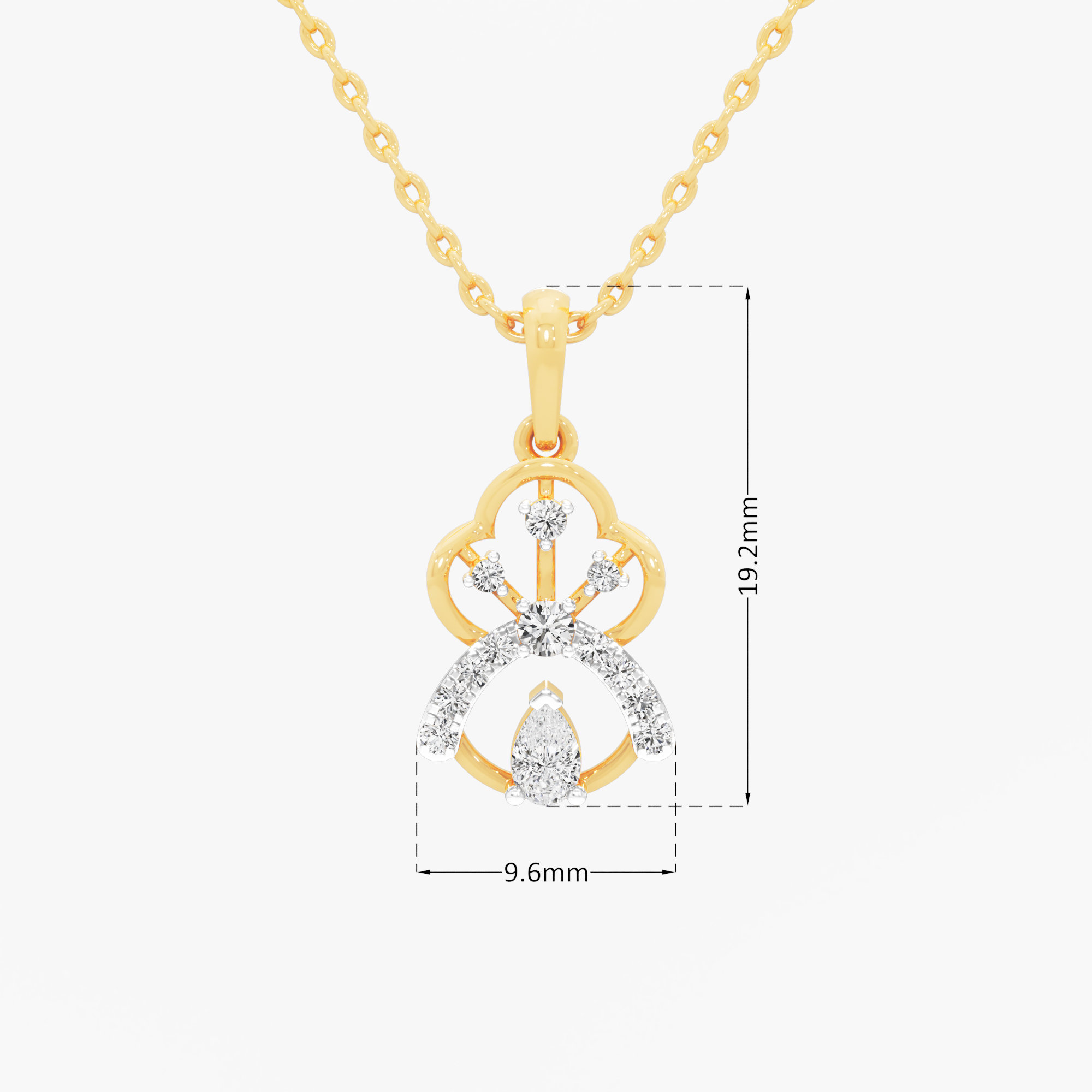 Trefoil Arch Pear Diamond Pendant | Chain Available Separately in 9KT Yellow Gold (Diamond Quality: FG-VVS VS)