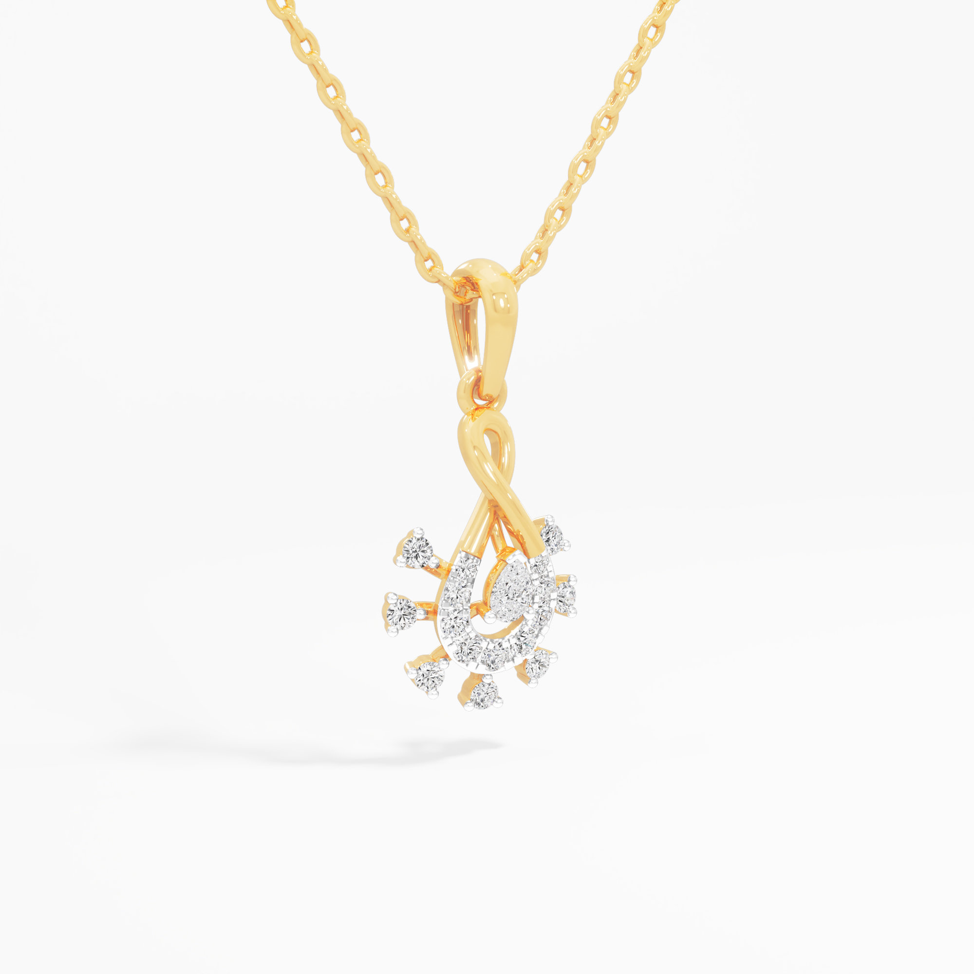 Infinity Knot Sunray Diamond Pendant | Standalone Pendant in 9KT Yellow Gold (Diamond Quality: FG-VVS VS)