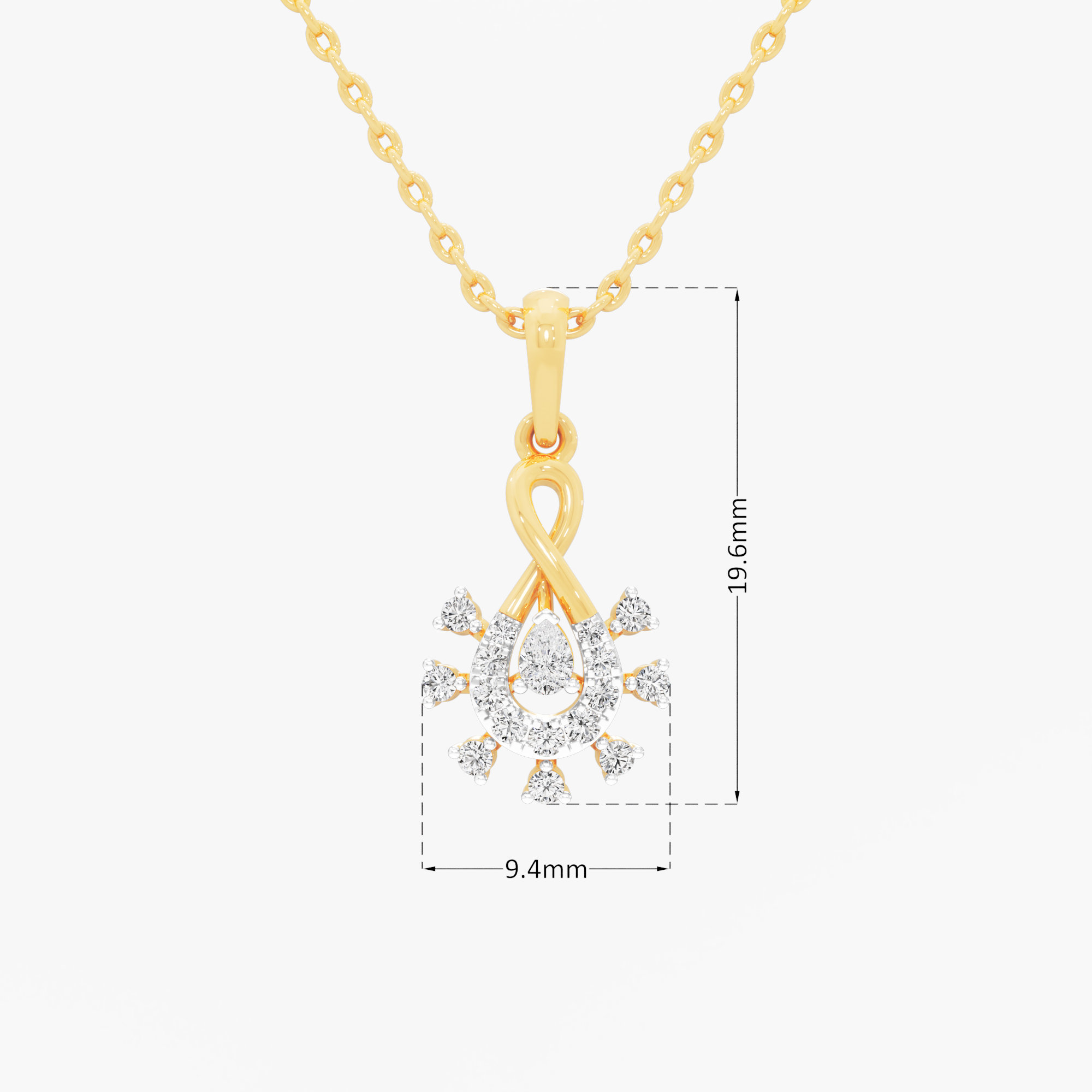 Infinity Knot Sunray Diamond Pendant | Standalone Pendant in 9KT Yellow Gold (Diamond Quality: FG-VVS VS)