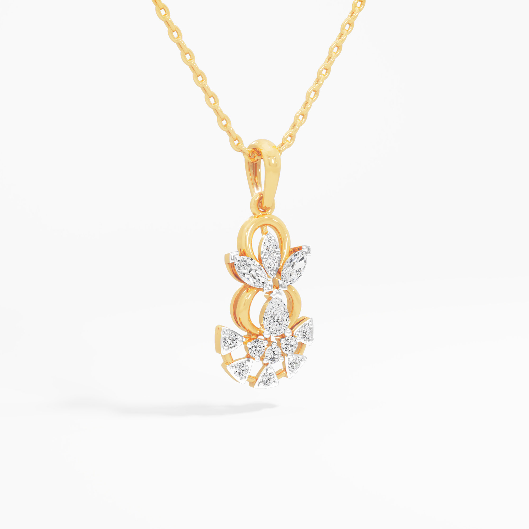 Winged Paisley Diamond Pendant | Chain Available Separately in 9KT Yellow Gold (Diamond Quality: FG-VVS VS)