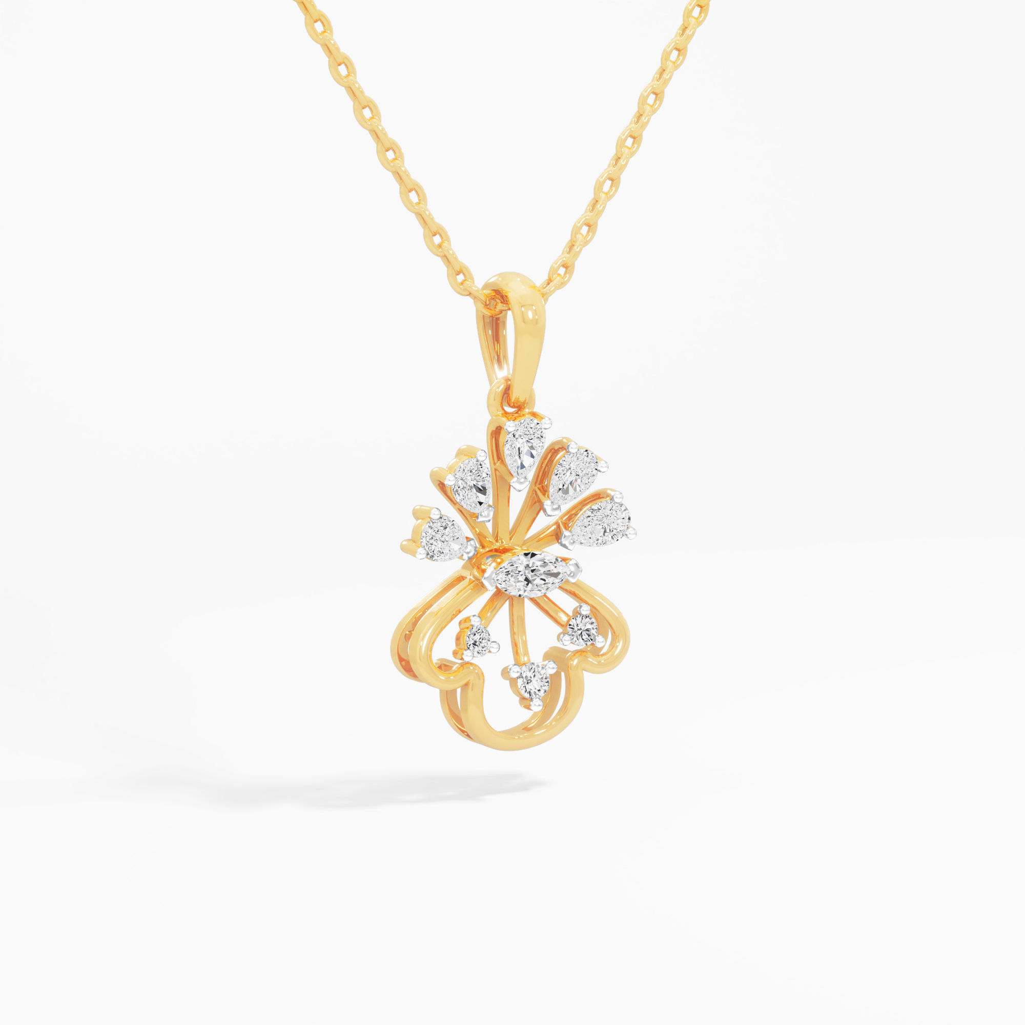 Petal Burst Diamond Pendant | Individual Pendant in 9KT Yellow Gold (Diamond Quality: FG-VVS VS)