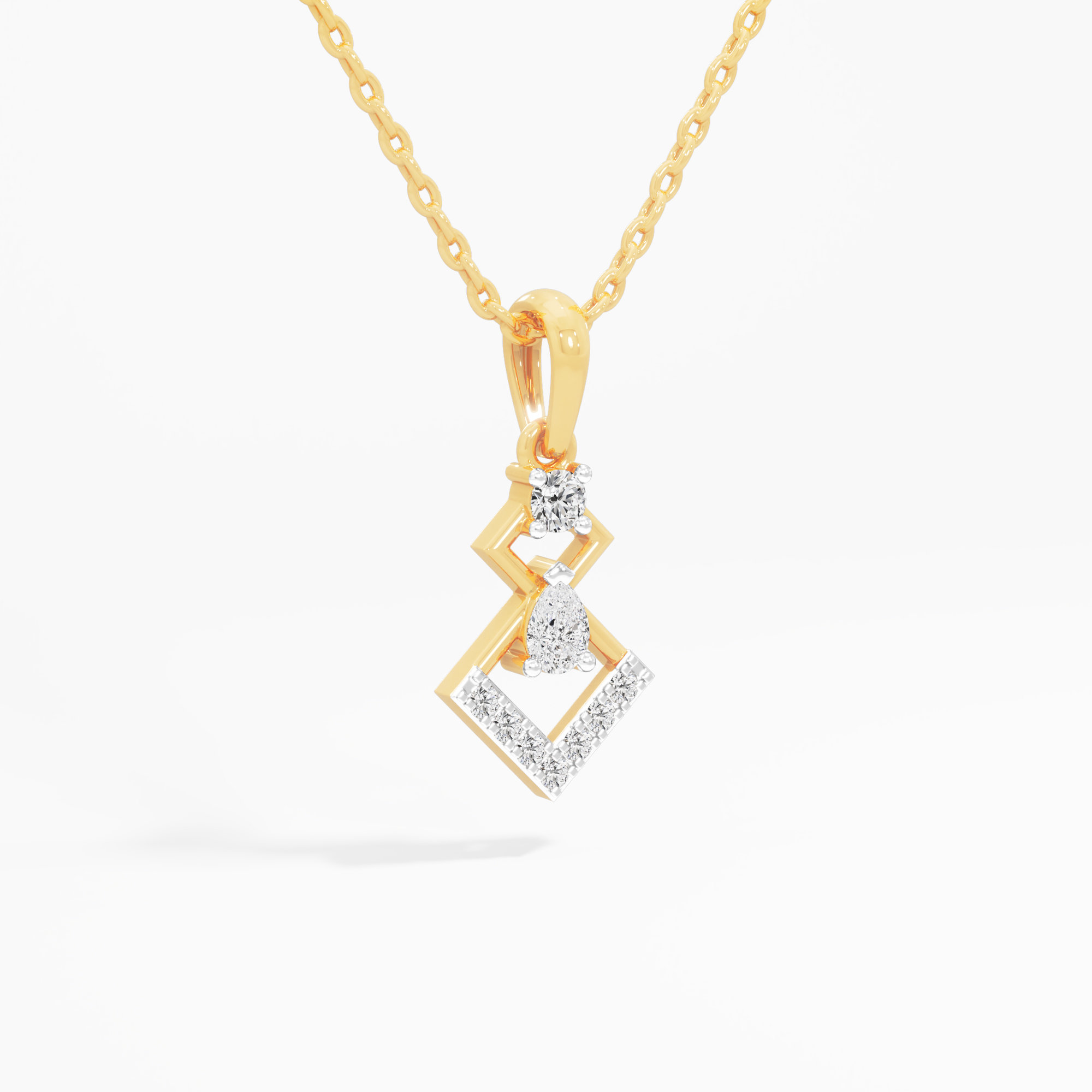 Dual Square Cascade Diamond Pendant | Individual Pendant in 9KT Yellow Gold (Diamond Quality: FG-VVS VS)