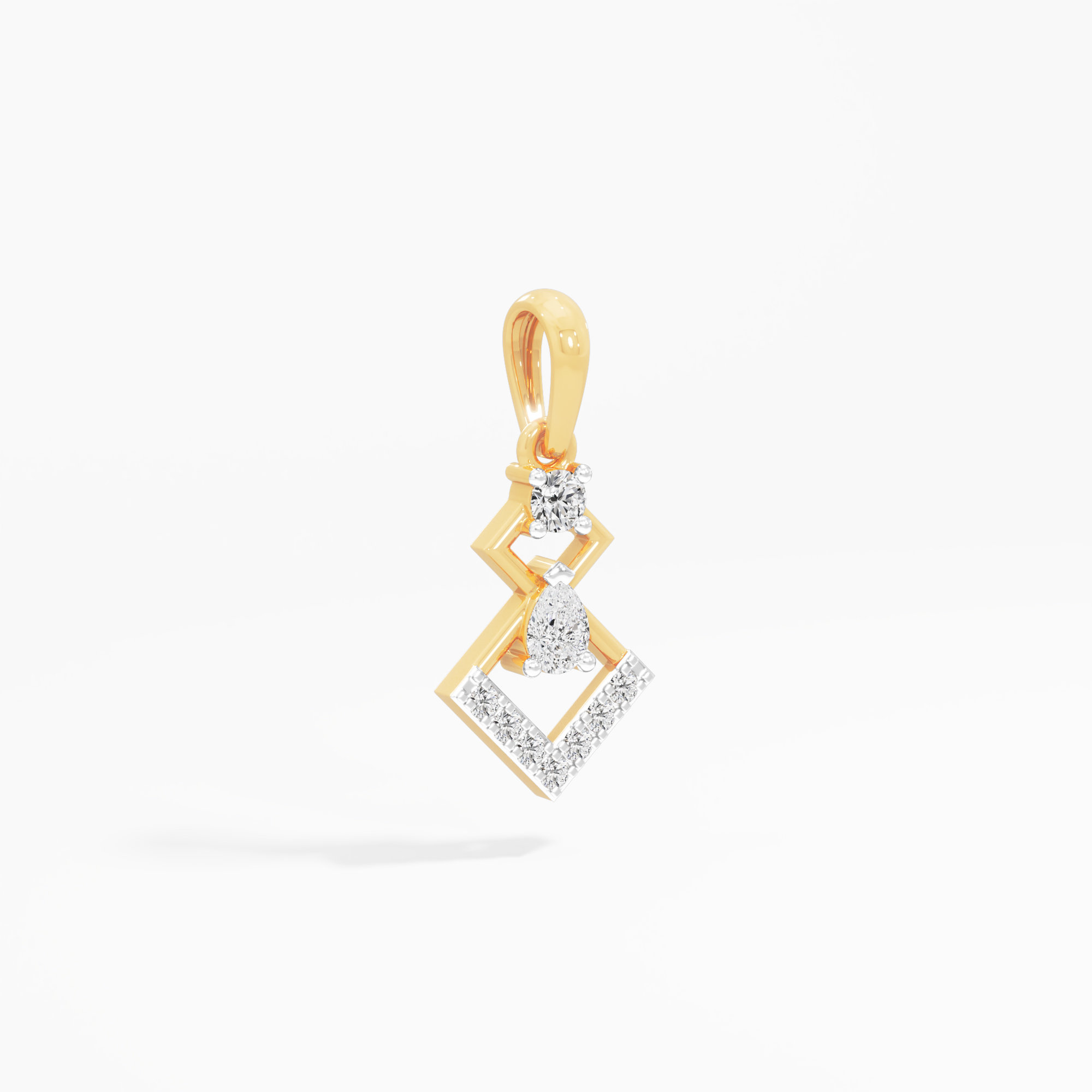 Dual Square Cascade Diamond Pendant | Individual Pendant in 9KT Yellow Gold (Diamond Quality: FG-VVS VS)