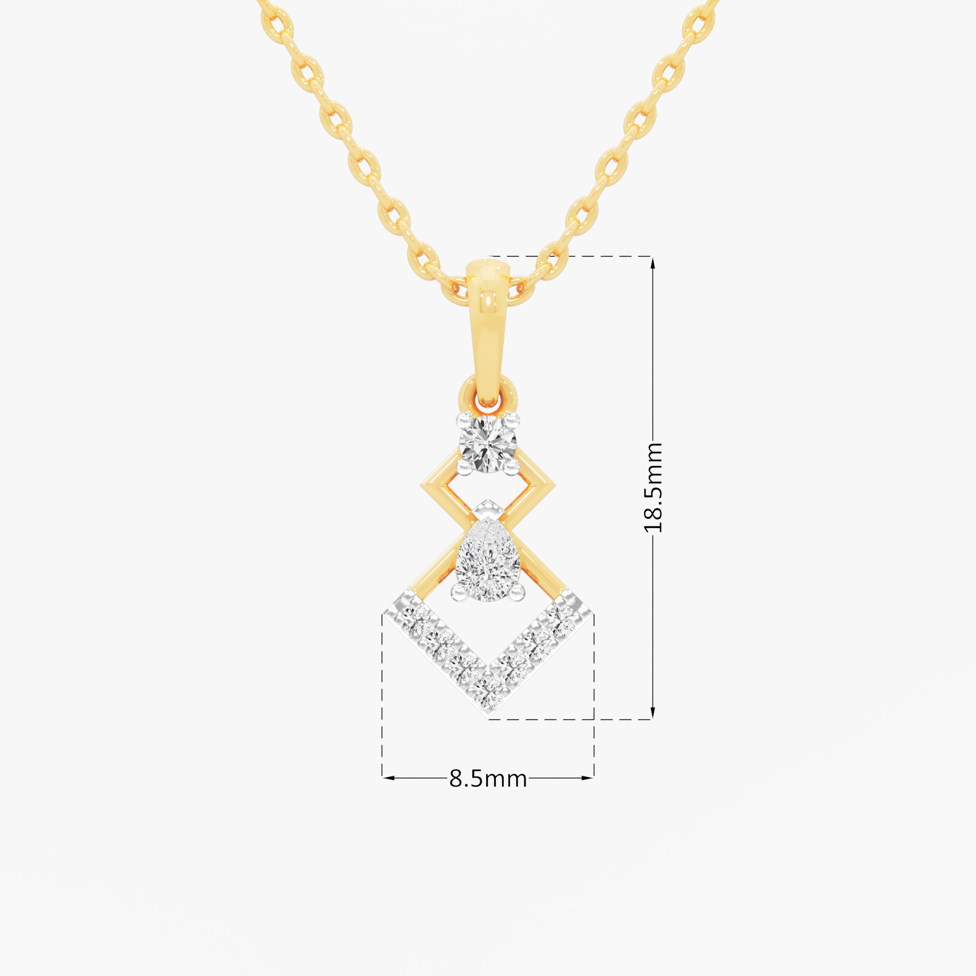 Dual Square Cascade Diamond Pendant | Individual Pendant in 9KT Yellow Gold (Diamond Quality: FG-VVS VS)