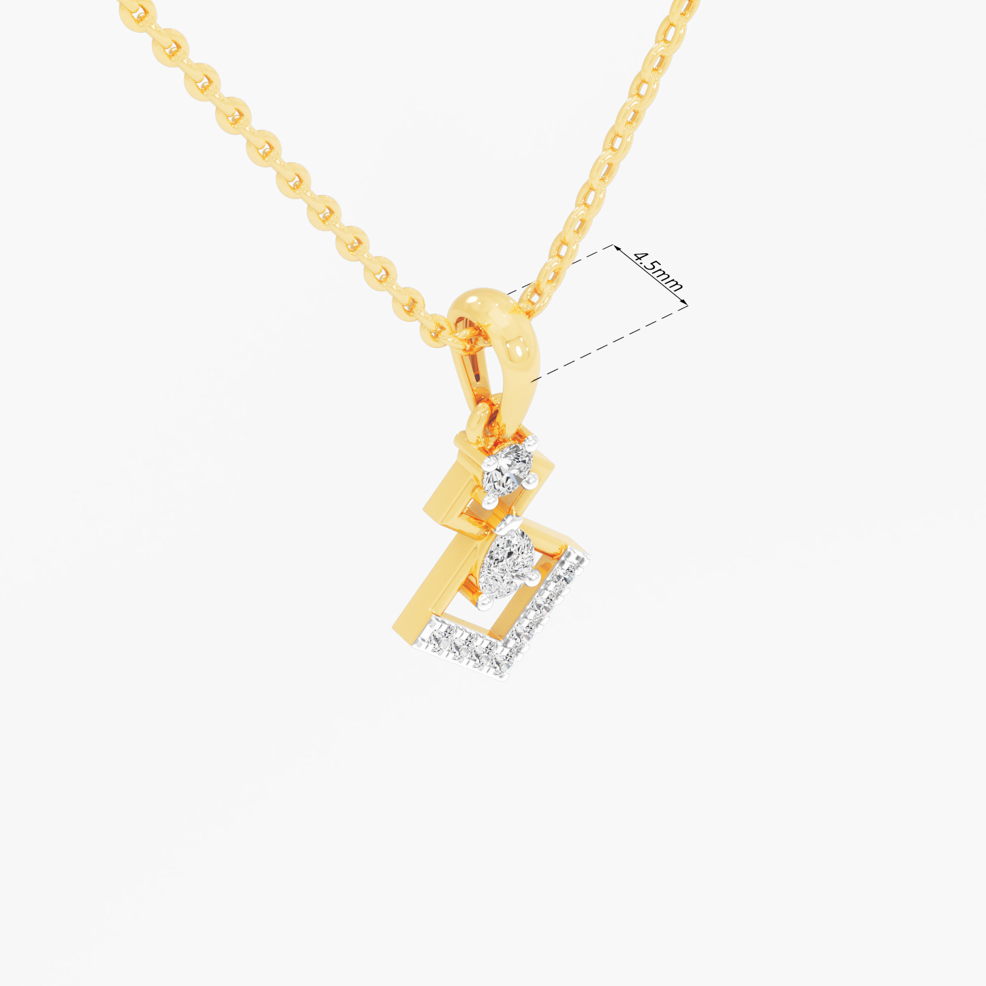 Dual Square Cascade Diamond Pendant | Individual Pendant in 9KT Yellow Gold (Diamond Quality: FG-VVS VS)