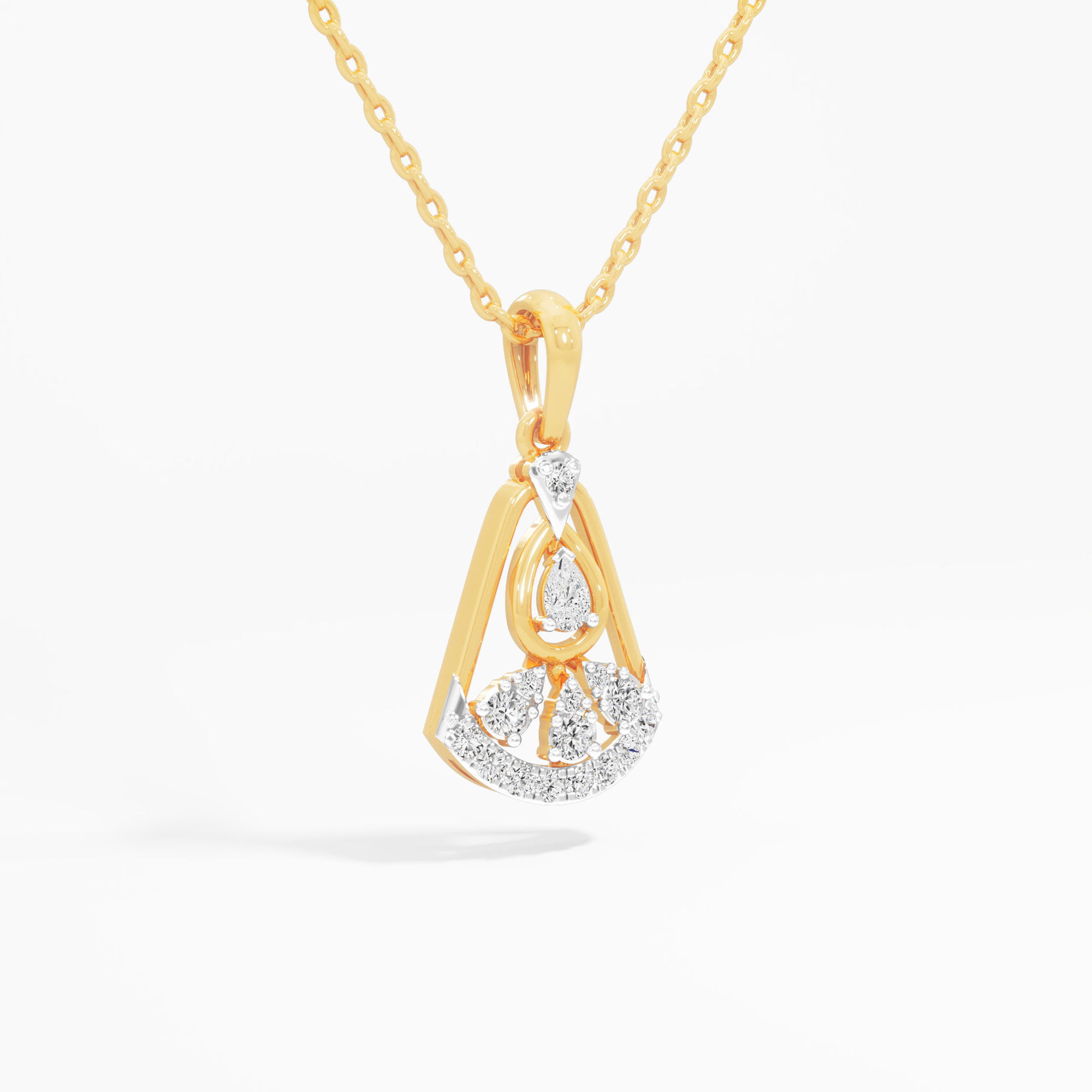 Cadence Fan Diamond Pendant in 9KT Yellow Gold (Diamond Quality:FG-VVS VS)
