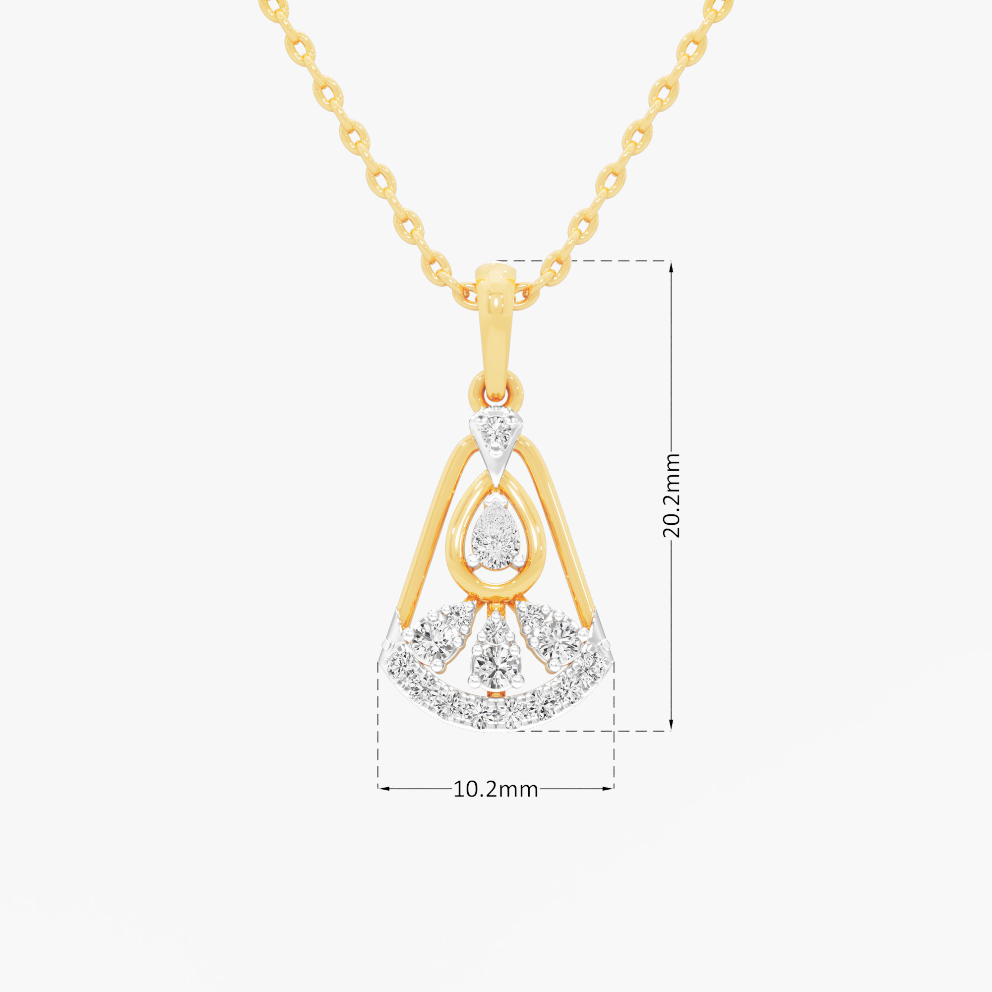 Cadence Fan Diamond Pendant in 9KT Yellow Gold (Diamond Quality:FG-VVS VS)