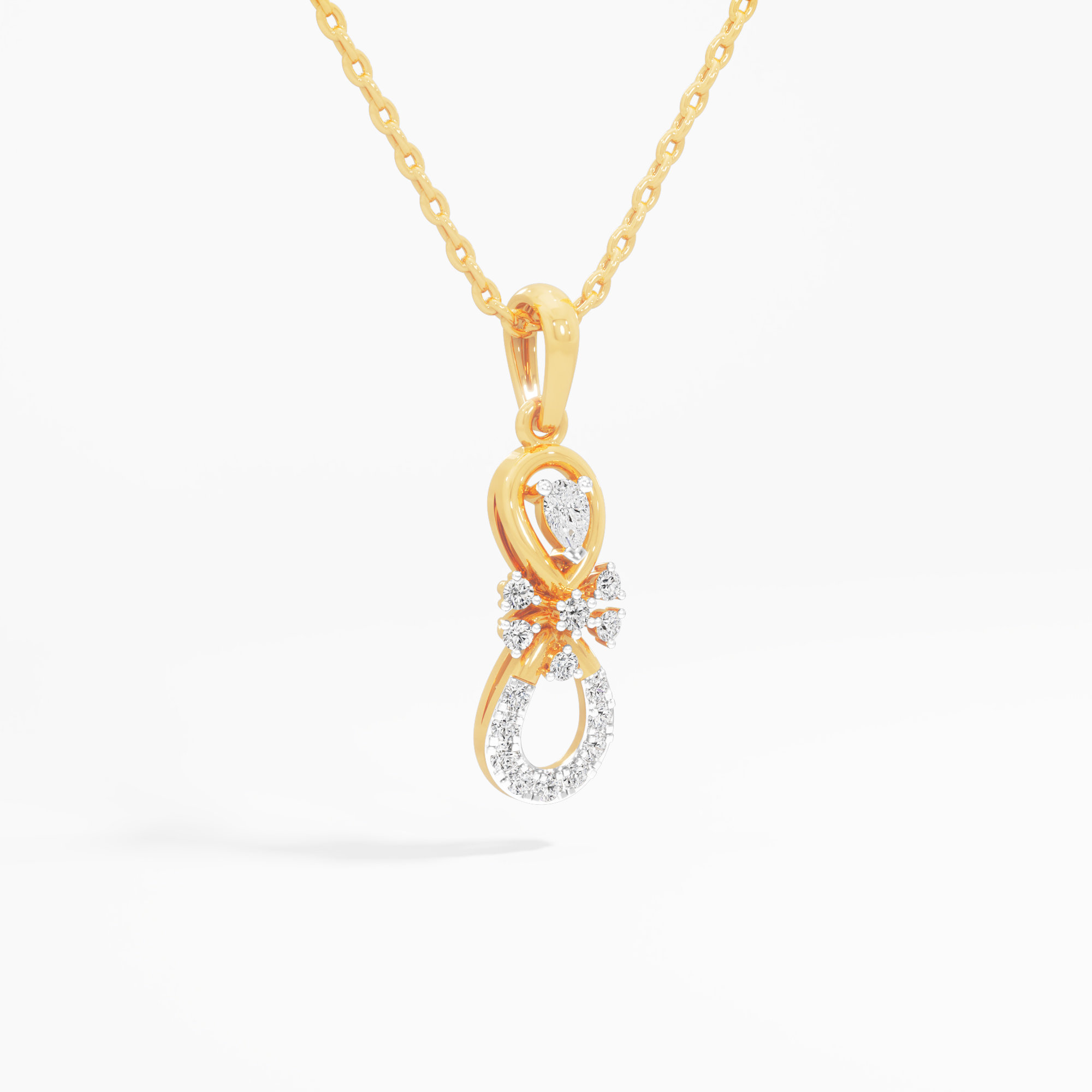 Infinity Bow Diamond Pendant in 9KT Yellow Gold (Diamond Quality:FG-VVS VS)