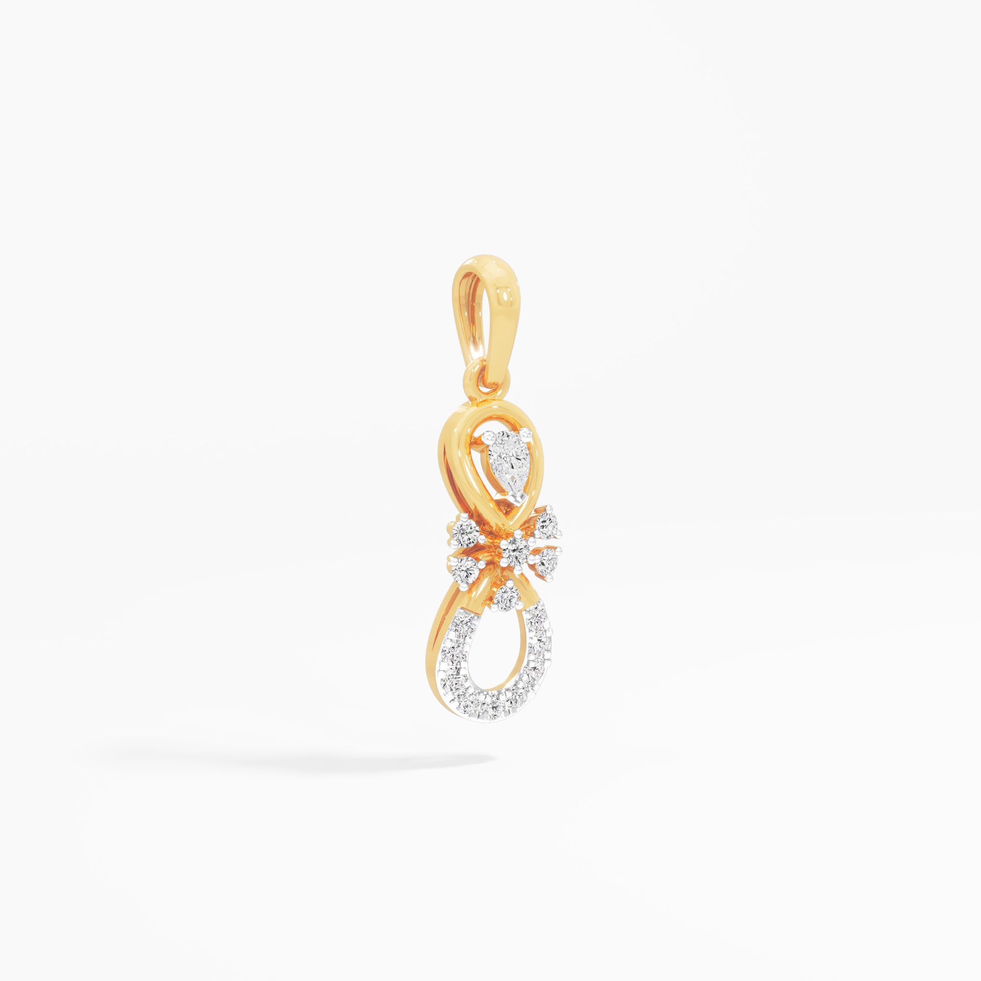 Infinity Bow Diamond Pendant in 9KT Yellow Gold (Diamond Quality:FG-VVS VS)