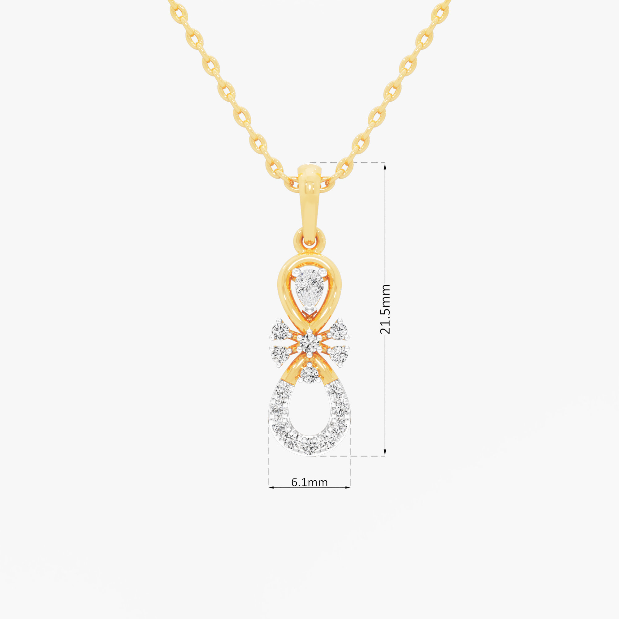 Infinity Bow Diamond Pendant in 9KT Yellow Gold (Diamond Quality:FG-VVS VS)