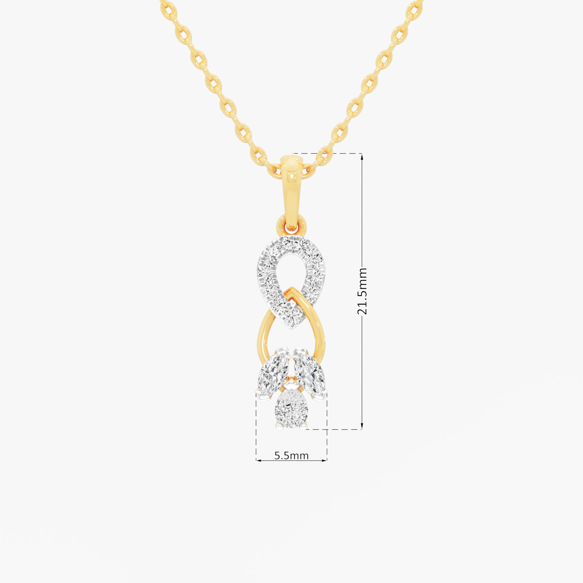Ribbon Loop Diamond Pendants | Individual Pendant in 9KT Yellow Gold (Diamond Quality: FG-VVS VS)