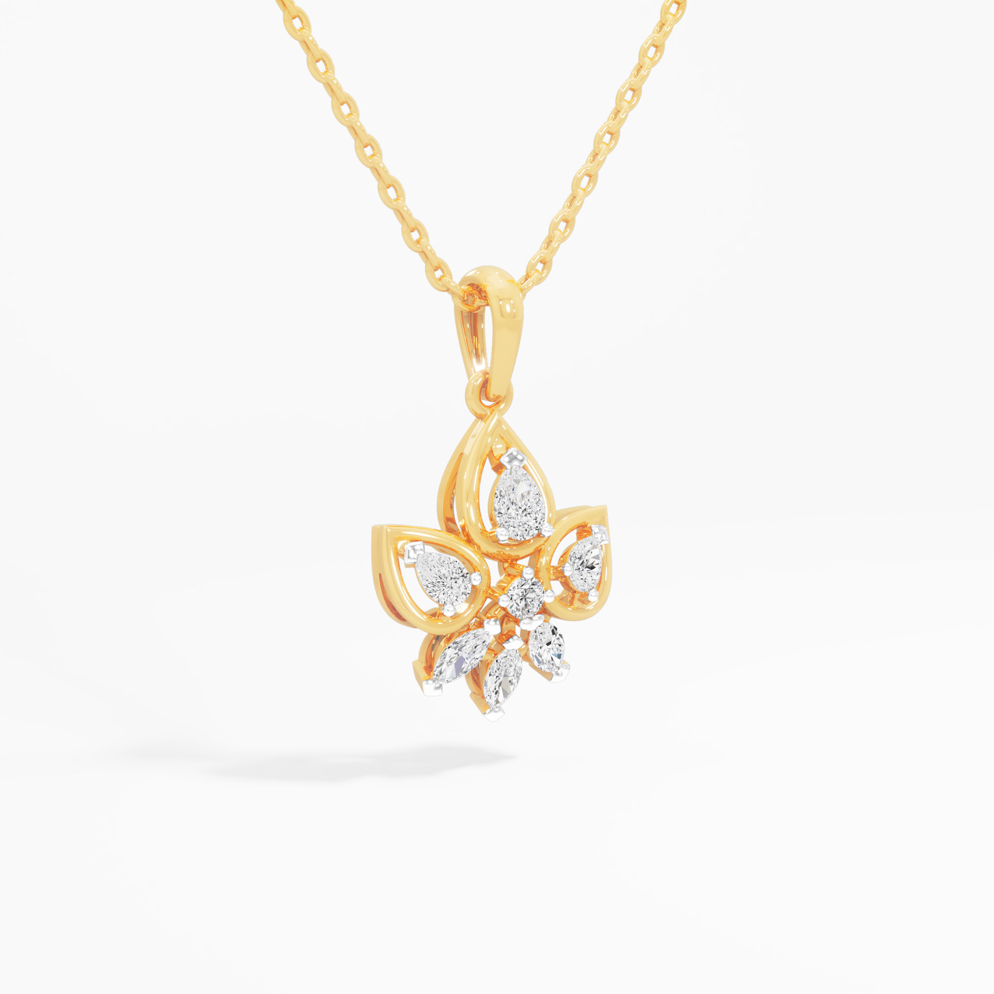 Leaf Flare Diamond Pendant in 9KT Yellow Gold (Diamond Quality:FG-VVS VS)