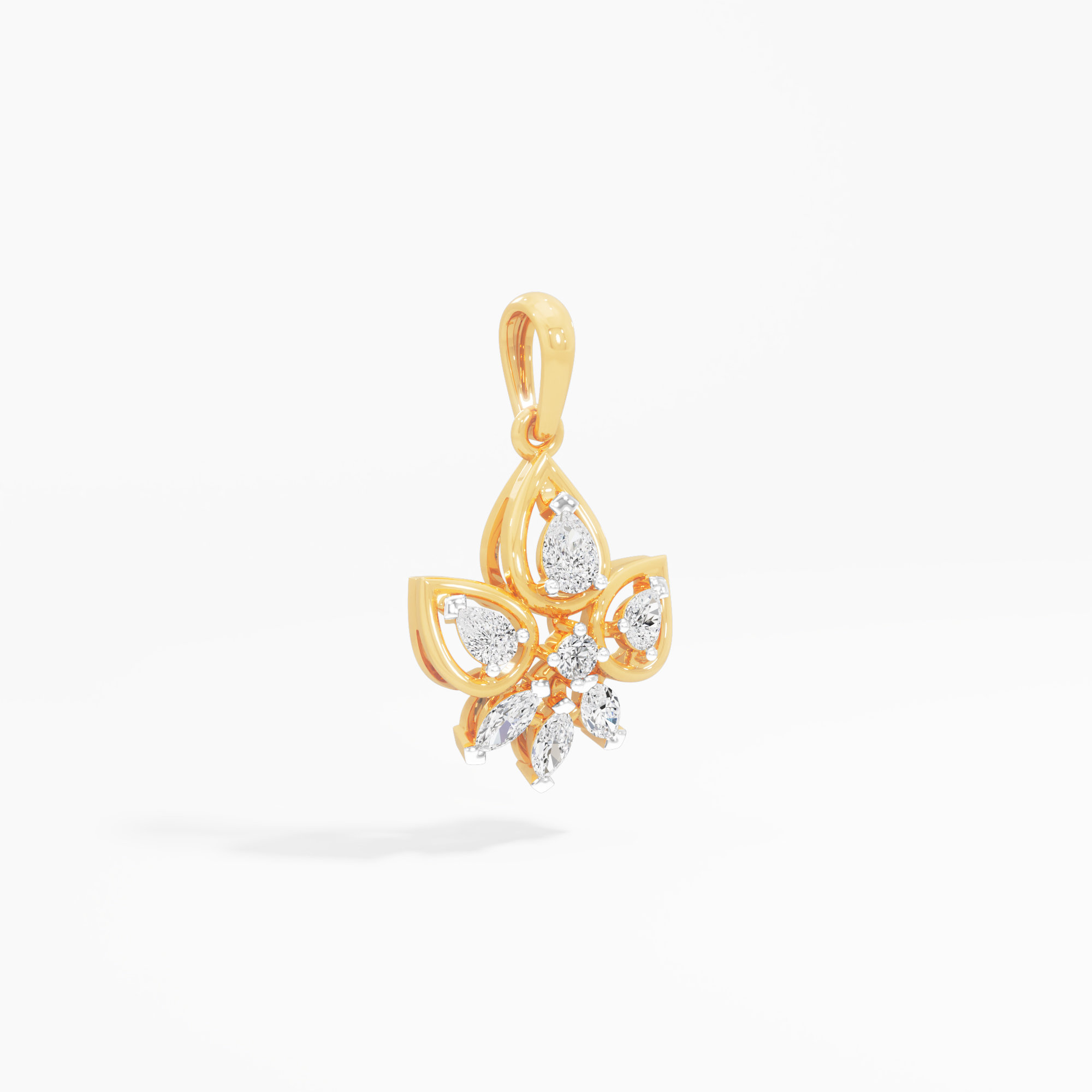 Leaf Flare Diamond Pendant in 9KT Yellow Gold (Diamond Quality:FG-VVS VS)