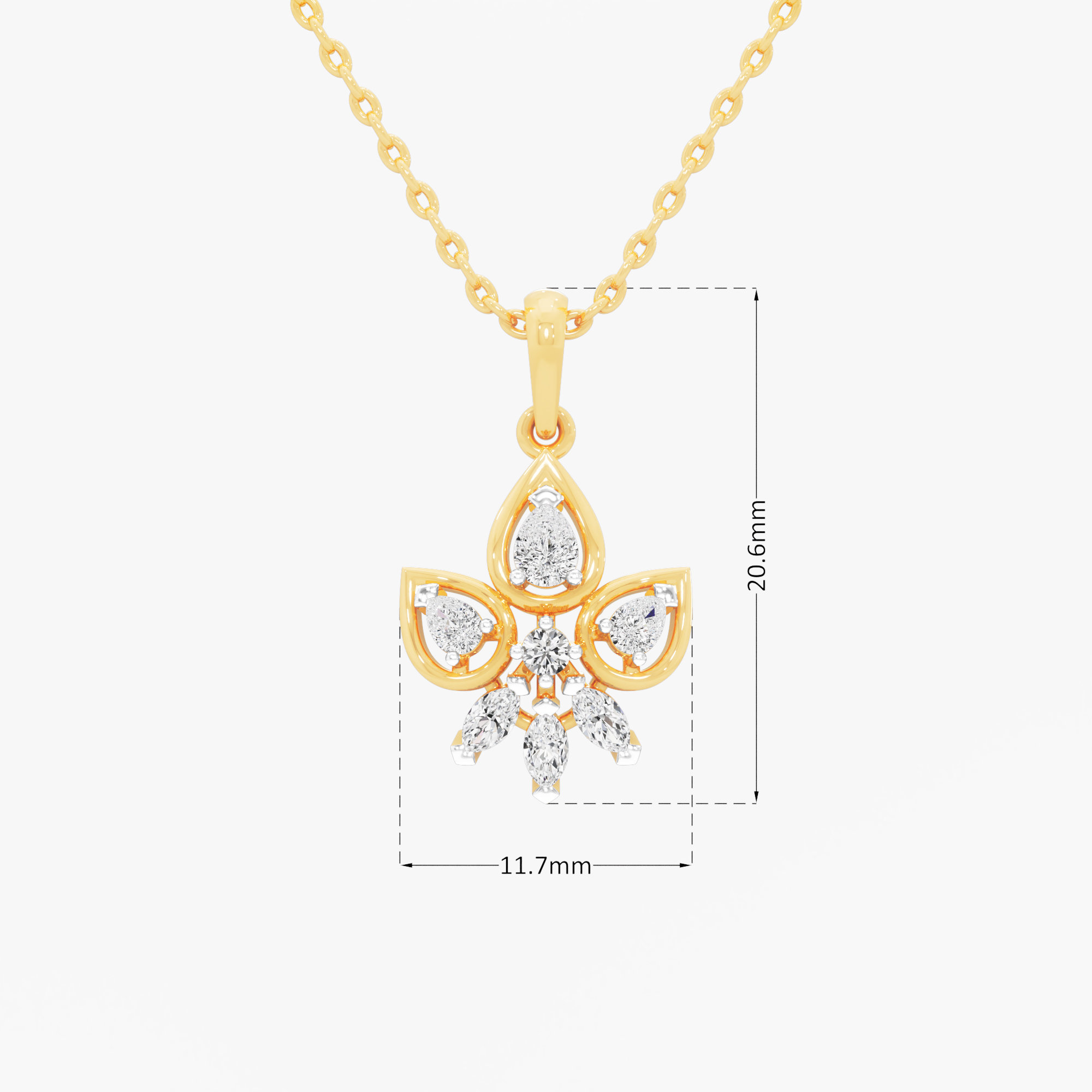 Leaf Flare Diamond Pendant in 9KT Yellow Gold (Diamond Quality:FG-VVS VS)
