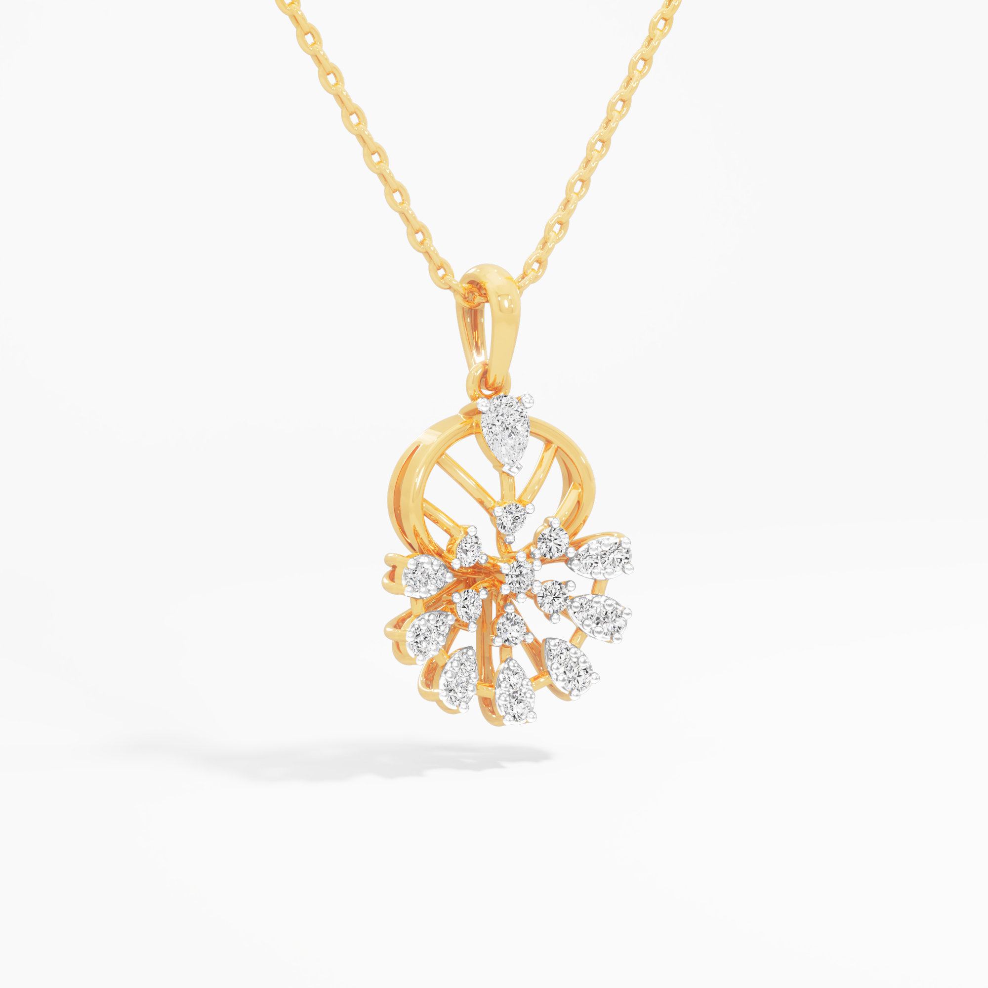 Spoke Flare Diamond Pendant in 9KT Yellow Gold (Diamond Quality:EF-VVS)