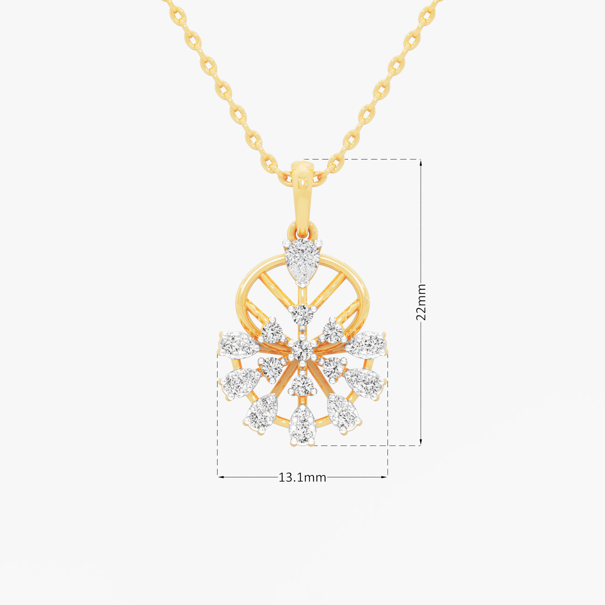Spoke Flare Diamond Pendant in 9KT Yellow Gold (Diamond Quality:EF-VVS)
