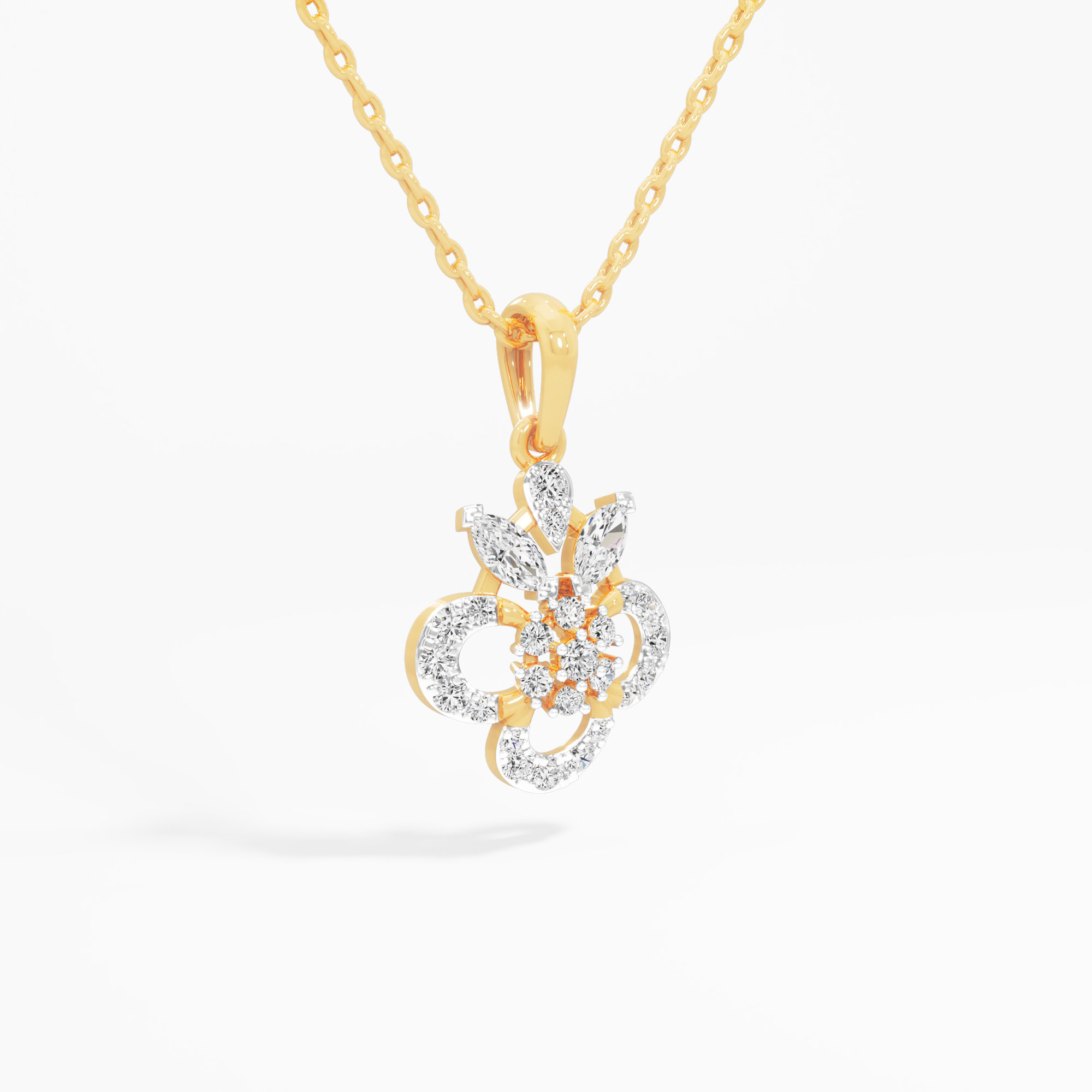 Sapphire Trefoil Diamond Pendant in 9KT Yellow Gold (Diamond Quality:FG-VVS VS)