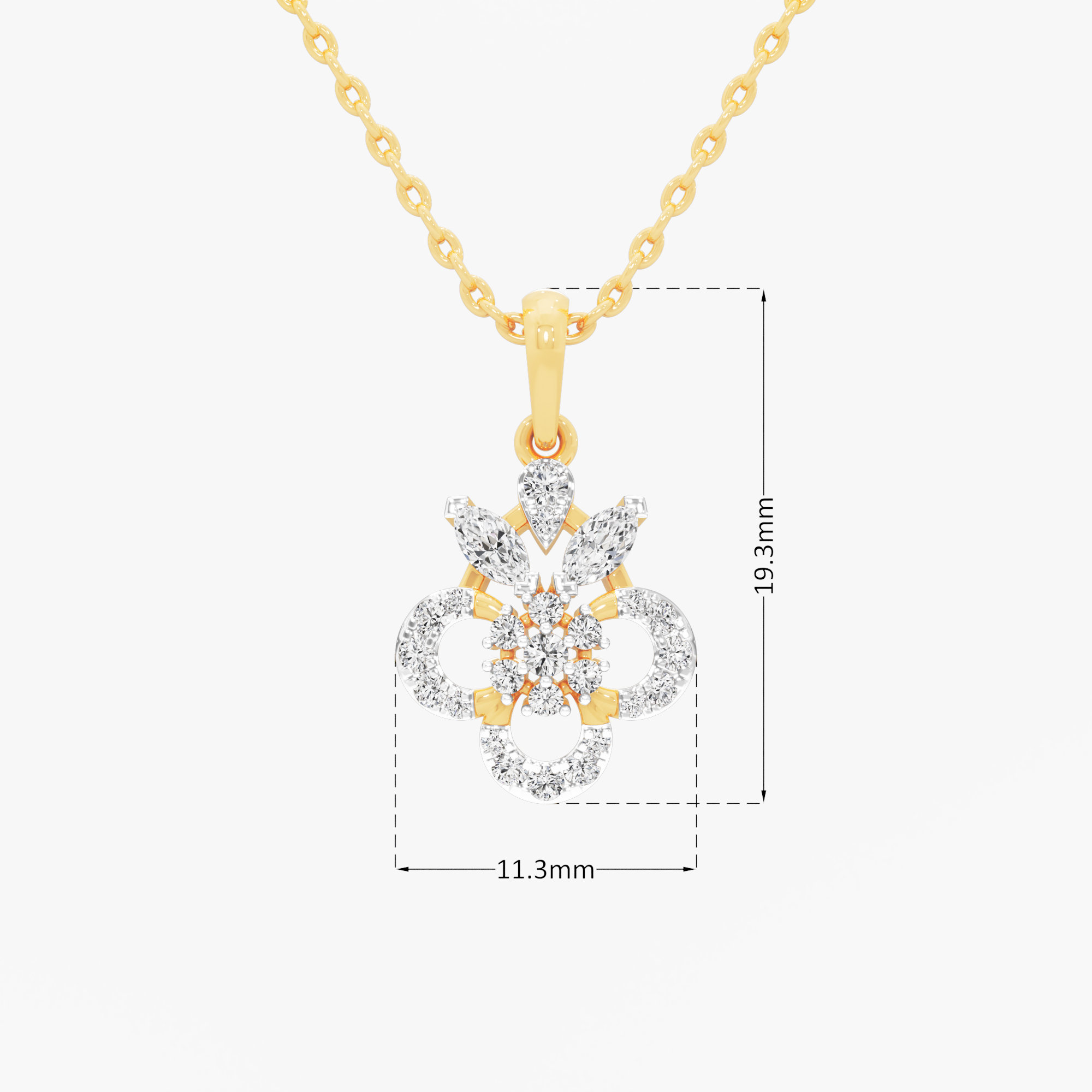 Sapphire Trefoil Diamond Pendant in 9KT Yellow Gold (Diamond Quality:FG-VVS VS)